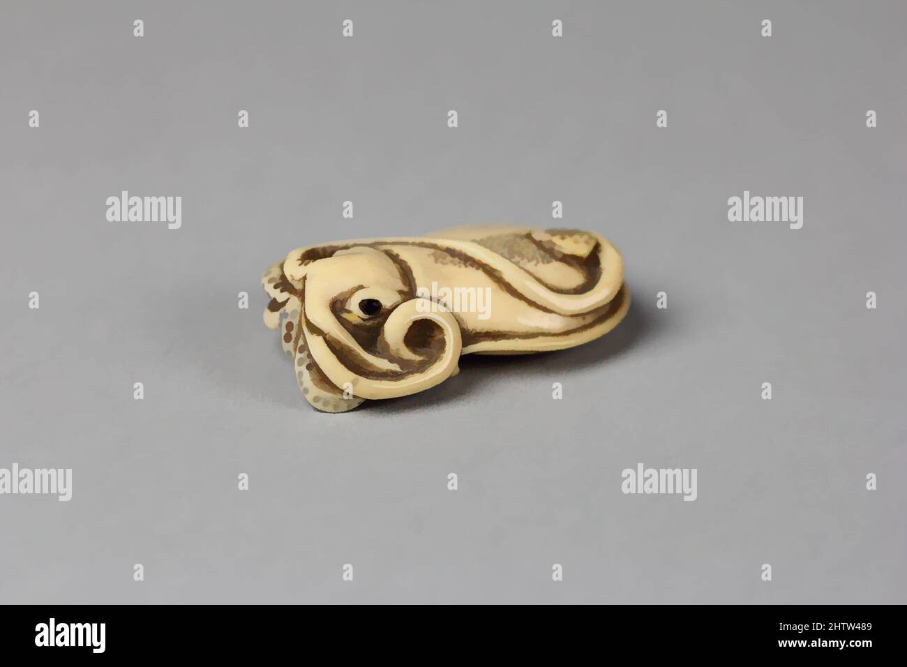 Art inspired by Netsuke of Octopus, 19. Century, Japan, Ivory, H. 2 in. (5,1 cm); B: 1 1/8 Zoll (2,9 cm), Netsuke, Classic Works modernisiert von Artotop mit einem Schuss Moderne. Formen, Farbe und Wert, auffällige visuelle Wirkung auf Kunst. Emotionen durch Freiheit von Kunstwerken auf zeitgemäße Weise. Eine zeitlose Botschaft, die eine wild kreative neue Richtung verfolgt. Künstler, die sich dem digitalen Medium zuwenden und die Artotop NFT erschaffen Stockfoto
