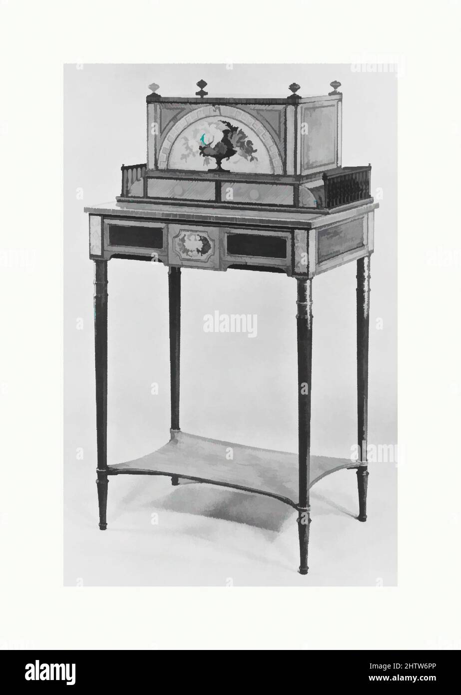 Kunst inspiriert von Schrank, ca. 1790, britisch, Satinholzfurnier, mit anderen Hölzern eingelegt, bemalte Dekoration, insgesamt: 43 × 22 1/4 × 15 1/4 Zoll (109,2 × 56,5 × 38,7 cm), Holzmöbel, Klassisches Werk, modernisiert von Artotop mit einem Schuss Modernität. Formen, Farbe und Wert, auffällige visuelle Wirkung auf Kunst. Emotionen durch Freiheit von Kunstwerken auf zeitgemäße Weise. Eine zeitlose Botschaft, die eine wild kreative neue Richtung verfolgt. Künstler, die sich dem digitalen Medium zuwenden und die Artotop NFT erschaffen Stockfoto