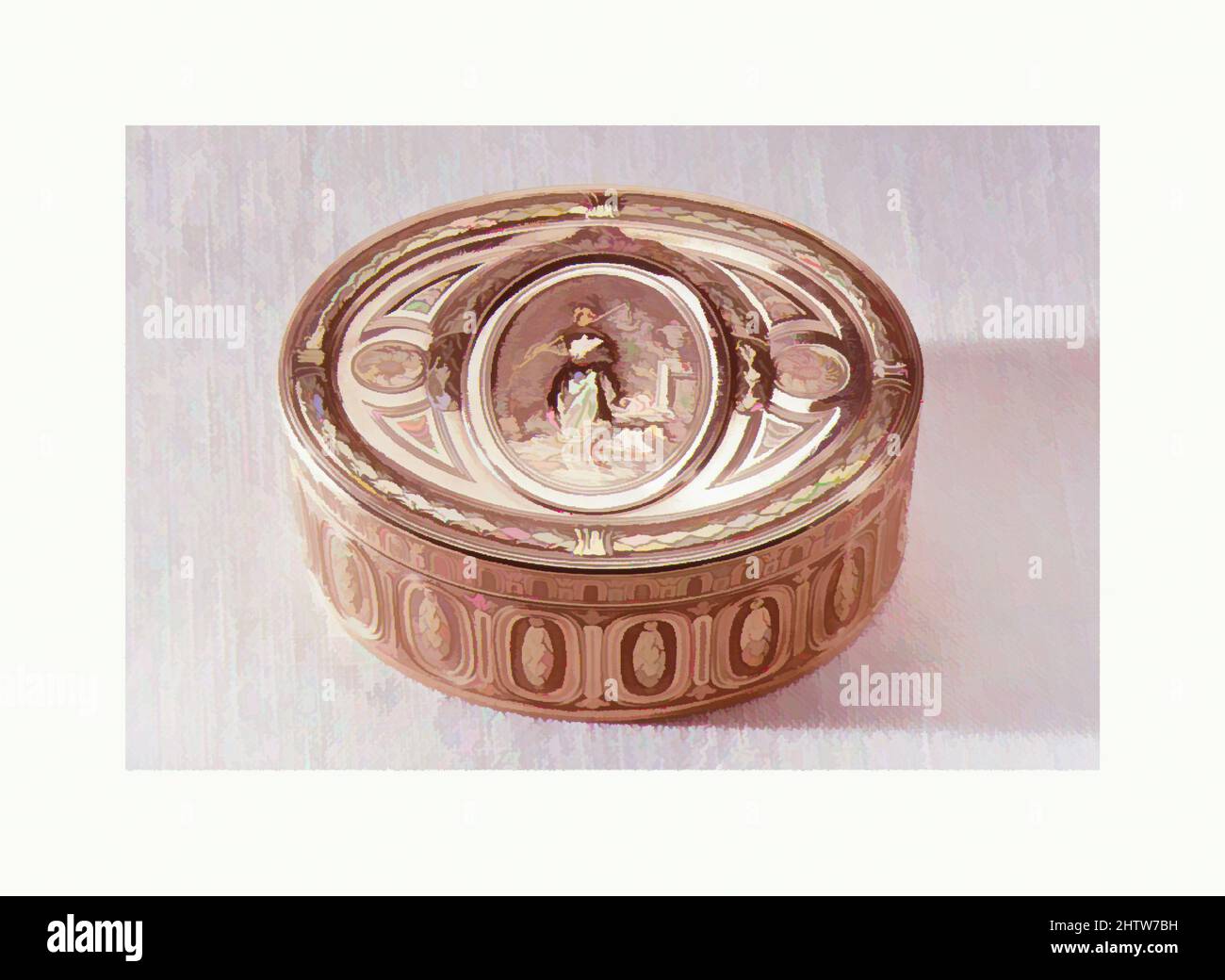 Kunst inspiriert von Snuffbox, Louis-Philippe Demay (Franzose, Meister 1758, gestorben 1772), 1764–65, Französisch, Paris, Gold, 1 3/8 × 3 3/16 × 2 3/8 Zoll (3,5 × 8,1 × 6 cm), Metallarbeiten-Gold und Platin, Louis-Philippe Demay (Französisch, Meister 1758, gestorben 1772), Im Europa des 18. Jahrhunderts führte Paris die von Artotop modernisierten, klassischen Werke mit einem Hauch von Moderne an. Formen, Farbe und Wert, auffällige visuelle Wirkung auf Kunst. Emotionen durch Freiheit von Kunstwerken auf zeitgemäße Weise. Eine zeitlose Botschaft, die eine wild kreative neue Richtung verfolgt. Künstler, die sich dem digitalen Medium zuwenden und die Artotop NFT erschaffen Stockfoto