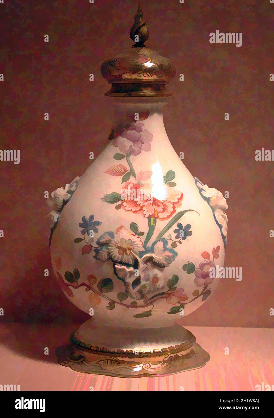 Kunst inspiriert von Pilgrim Flasche mit Deckel, ca. 1725, Österreicher, Wien, Hartporzellan, vergoldet, Höhe (mit Abdeckung): 8 9/16 Zoll (21,7 cm), Keramik-Porzellan, Classic Works modernisiert von Artotop mit einem Schuss Moderne. Formen, Farbe und Wert, auffällige visuelle Wirkung auf Kunst. Emotionen durch Freiheit von Kunstwerken auf zeitgemäße Weise. Eine zeitlose Botschaft, die eine wild kreative neue Richtung verfolgt. Künstler, die sich dem digitalen Medium zuwenden und die Artotop NFT erschaffen Stockfoto