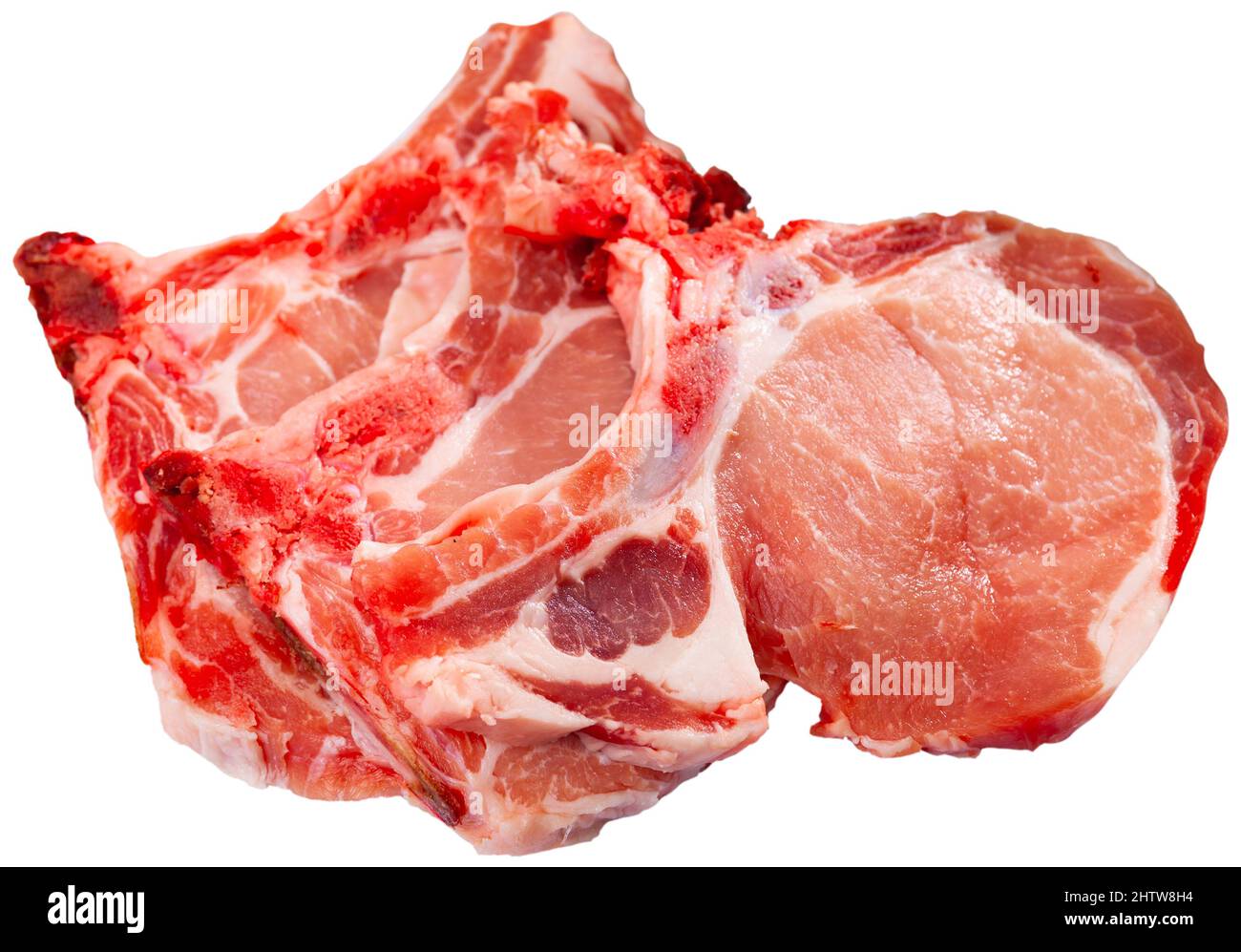 Frische, ungekochte Schweinekoteletts Stockfoto