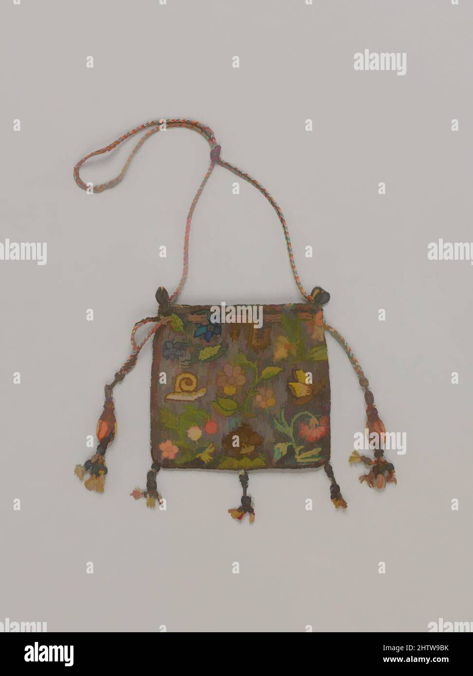 Kunst inspiriert von der Geldbörse, erstes Viertel 17. Jahrhundert, britisch, Leinwand gearbeitet mit Seide und Metallfaden; Gobelin und Zeltstiche; Seidenschnur und Seide und Metallfäden Quasten, H. 4 1/2 x B 5 Zoll (11,4 x 12,7 cm), Textilien bestickt, Klassische Werke modernisiert von Artotop mit einem Schuss Moderne. Formen, Farbe und Wert, auffällige visuelle Wirkung auf Kunst. Emotionen durch Freiheit von Kunstwerken auf zeitgemäße Weise. Eine zeitlose Botschaft, die eine wild kreative neue Richtung verfolgt. Künstler, die sich dem digitalen Medium zuwenden und die Artotop NFT erschaffen Stockfoto