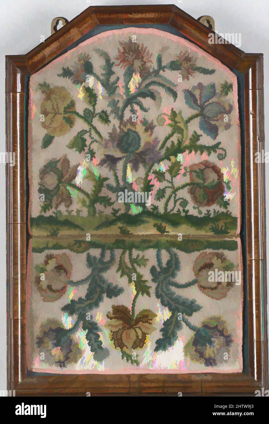 Art Inspired by Letter Case, Second Quarter 18. Century, French, Beadwork on Silk, H. 11 x B. 6 3/4 Zoll (27,9 x 17,1 cm); Gerahmt: H. 12 3/4 x B. 8 1/2; D. 1 1/2 (32,4 x 21,6; 3,8 cm), Textilien bestickt, Klassisches Werk, modernisiert von Artotop mit einem Schuss Modernität. Formen, Farbe und Wert, auffällige visuelle Wirkung auf Kunst. Emotionen durch Freiheit von Kunstwerken auf zeitgemäße Weise. Eine zeitlose Botschaft, die eine wild kreative neue Richtung verfolgt. Künstler, die sich dem digitalen Medium zuwenden und die Artotop NFT erschaffen Stockfoto