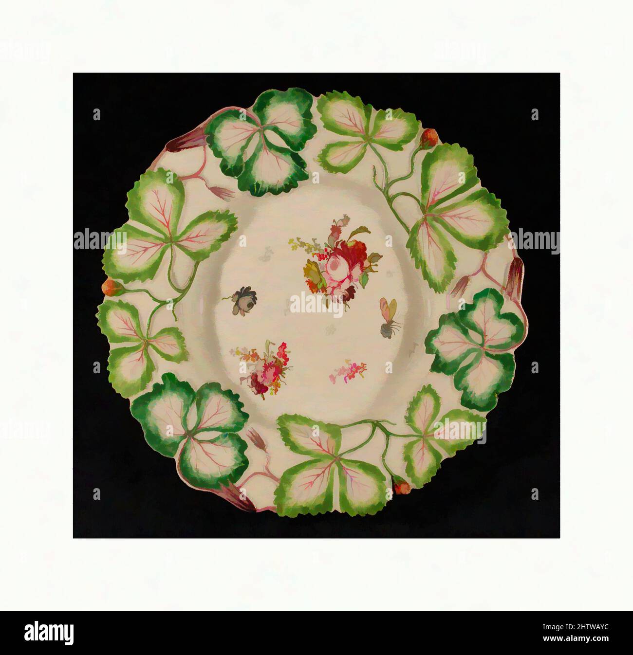 Art Inspired by Plate, 1755–58, British, Longton Hall, Staffordshire, Weichporzellan, Durchmesser: 7 Zoll (17,8 cm), Keramik-Porzellan, Classic Works modernisiert von Artotop mit einem Schuss Moderne. Formen, Farbe und Wert, auffällige visuelle Wirkung auf Kunst. Emotionen durch Freiheit von Kunstwerken auf zeitgemäße Weise. Eine zeitlose Botschaft, die eine wild kreative neue Richtung verfolgt. Künstler, die sich dem digitalen Medium zuwenden und die Artotop NFT erschaffen Stockfoto