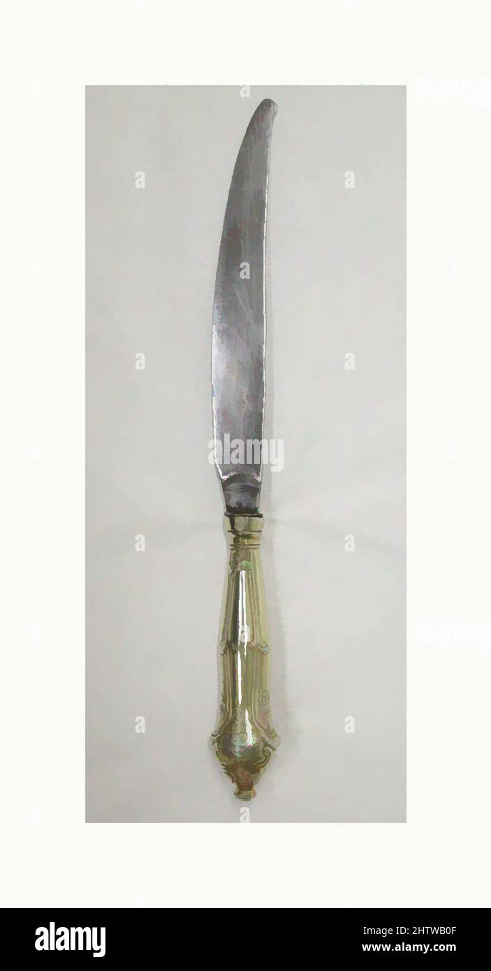 Kunst inspiriert von Knife, ca. 1743–45, deutsch, Augsburg, Vergoldung, Stahl, Insgesamt: L. 10 1/4 in., Metallarbeiten-Silber, Klassisches Werk, das von Artotop mit einem Schuss Modernität modernisiert wurde. Formen, Farbe und Wert, auffällige visuelle Wirkung auf Kunst. Emotionen durch Freiheit von Kunstwerken auf zeitgemäße Weise. Eine zeitlose Botschaft, die eine wild kreative neue Richtung verfolgt. Künstler, die sich dem digitalen Medium zuwenden und die Artotop NFT erschaffen Stockfoto