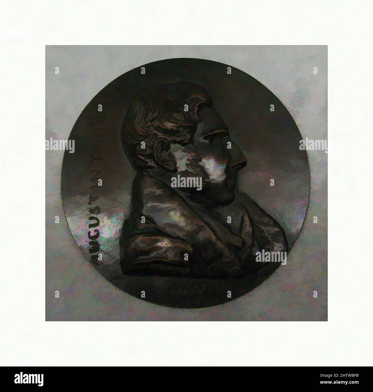 Kunst inspiriert von Augustin Thierry, 1828, vor 1844 gegossen, französisch, Bronze, Insgesamt: 5 1/2 x 5 3/8 Zoll (14 x 13,7 cm), Medaillen und Plaquettes, Pierre-Jean David d’Angers war der produktivste und einer der wichtigsten französischen Bildhauer der ersten Hälfte des neunzehnten Jahrhunderts, klassische Werke, die von Artotop mit einem Schuss Moderne modernisiert wurden. Formen, Farbe und Wert, auffällige visuelle Wirkung auf Kunst. Emotionen durch Freiheit von Kunstwerken auf zeitgemäße Weise. Eine zeitlose Botschaft, die eine wild kreative neue Richtung verfolgt. Künstler, die sich dem digitalen Medium zuwenden und die Artotop NFT erschaffen Stockfoto