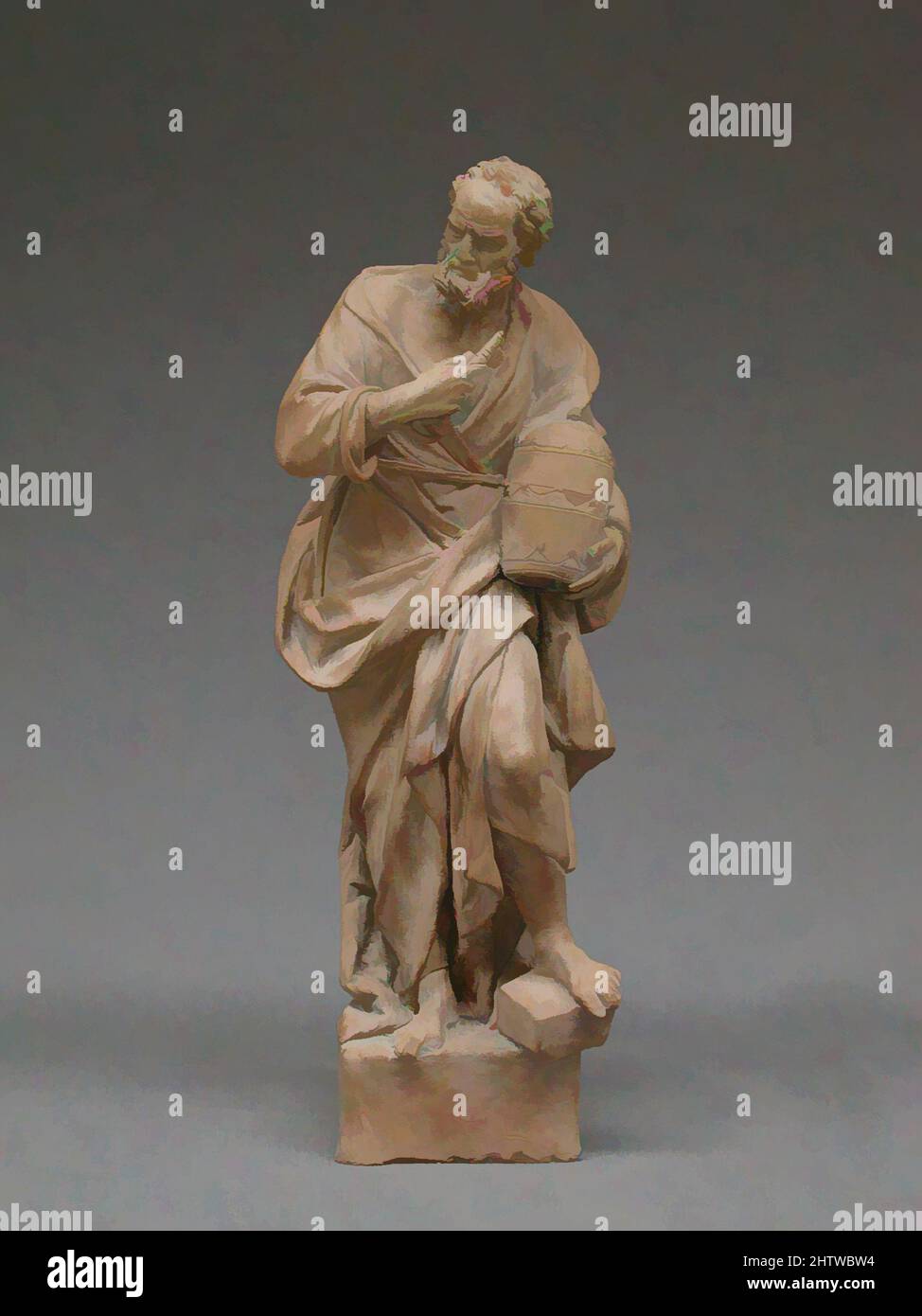 Kunst inspiriert von St. Peter, 1780s, Italienisch, Neapel, Terrakotta, Spuren von gemahlener oder weißer Wäsche, insgesamt (bestätigt): 13 7/16 x 5 x 4 11/16 Zoll, 4lb. (34,2 x 12,7 x 11,9 cm, 14kg), Skulptur, wahrscheinlich von Giuseppe Picano (1732–1810), St. Peter und sein Partner St. Andreas diente als, Klassisches Werk, das von Artotop mit einem Schuss Moderne modernisiert wurde. Formen, Farbe und Wert, auffällige visuelle Wirkung auf Kunst. Emotionen durch Freiheit von Kunstwerken auf zeitgemäße Weise. Eine zeitlose Botschaft, die eine wild kreative neue Richtung verfolgt. Künstler, die sich dem digitalen Medium zuwenden und die Artotop NFT erschaffen Stockfoto