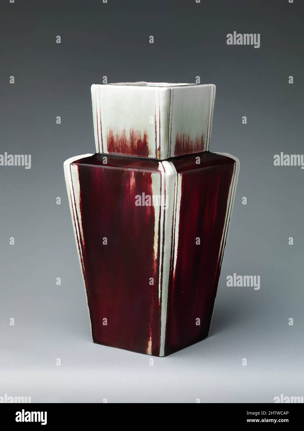 Kunst inspiriert von Square Vase, ca. 1889, Französisch, Choisy-le-ROI, Porzellan, bestätigt: 15 3/8 × 7 3/4 × 7 3/4 in., 12,9 lb. (39 × 19,7 × 19,7 cm, 5,9 kg), Keramik-Porzellan, Chaplet wurde bekannt für seine chinesisch inspirierten Formen und farbigen Glasuren. Im Jahr 1880s lernte er, wie man, Classic Works modernisiert von Artotop mit einem Schuss Moderne. Formen, Farbe und Wert, auffällige visuelle Wirkung auf Kunst. Emotionen durch Freiheit von Kunstwerken auf zeitgemäße Weise. Eine zeitlose Botschaft, die eine wild kreative neue Richtung verfolgt. Künstler, die sich dem digitalen Medium zuwenden und die Artotop NFT erschaffen Stockfoto