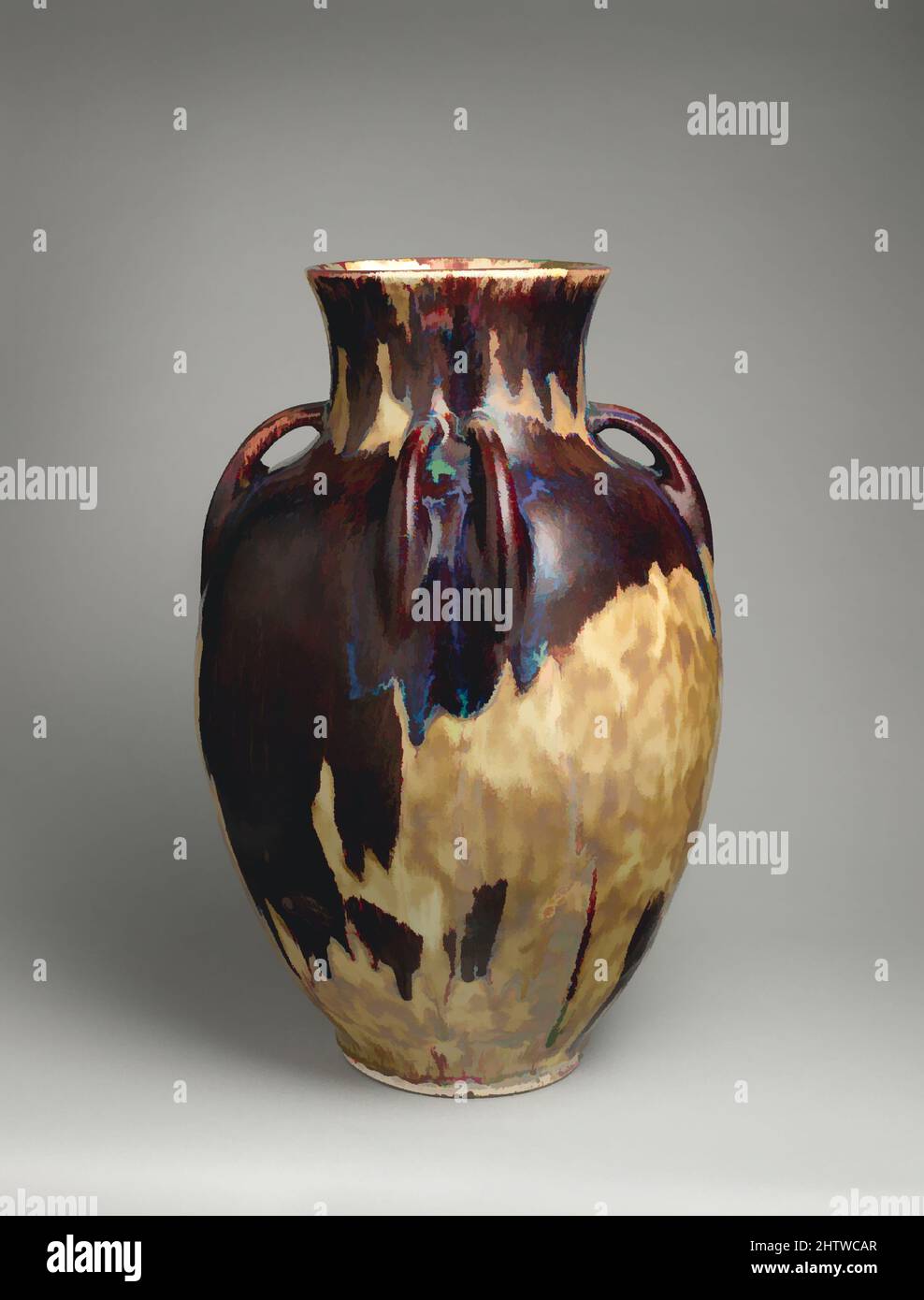 Kunst inspiriert von der Vase Monumental, ca. 1890, Französisch, Choisy-le-ROI, Porzellan, insgesamt (bestätigt): 29 1/2 × 19 1/4 × 19 1/4 in., 71,3lb. (74,9 × 48,9 × 48,9 cm, 325kg), Keramik-Porzellan, der massive Maßstab dieser Vase stellt eine technische Meisterleistung dar, auch für einen Meister wie Chaplet. Firing, Classic Works modernisiert von Artotop mit einem Schuss Moderne. Formen, Farbe und Wert, auffällige visuelle Wirkung auf Kunst. Emotionen durch Freiheit von Kunstwerken auf zeitgemäße Weise. Eine zeitlose Botschaft, die eine wild kreative neue Richtung verfolgt. Künstler, die sich dem digitalen Medium zuwenden und die Artotop NFT erschaffen Stockfoto