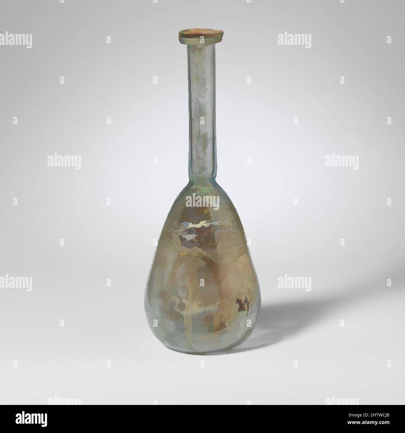 Kunst inspiriert von Glasflasche, früh bis mittelkaiserlich, 1.–Anfang 2. Jahrhundert n. Chr., römisch, Glas; geblasen und geschnitten, 8 1/8 Zoll (20,7 cm), Glas, lichtdurchlässig hellblau grün. Halsrand, mit vertikaler, abgerundeter Lippe; schlanker, zylindrischer Hals, Um die Basis herum aufgedreht; piriform Körper; konkav, klassische Werke, die von Artotop mit einem Schuss Moderne modernisiert wurden. Formen, Farbe und Wert, auffällige visuelle Wirkung auf Kunst. Emotionen durch Freiheit von Kunstwerken auf zeitgemäße Weise. Eine zeitlose Botschaft, die eine wild kreative neue Richtung verfolgt. Künstler, die sich dem digitalen Medium zuwenden und die Artotop NFT erschaffen Stockfoto