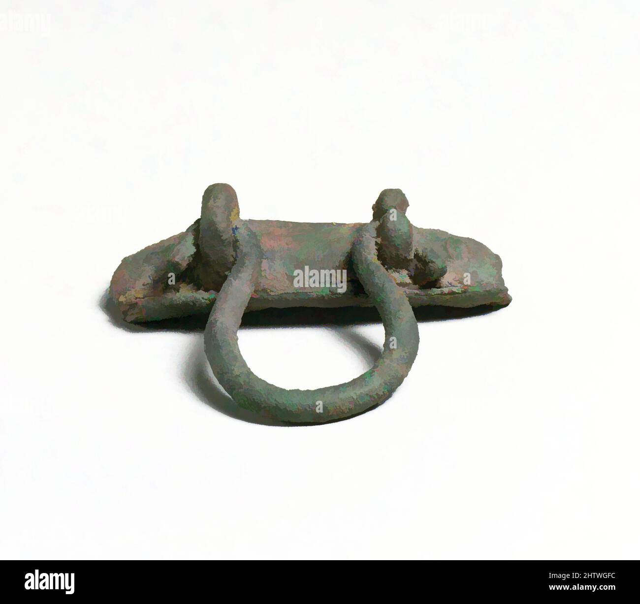 Kunst inspiriert durch Griff einer Schale, zypriotisch, Bronze, andere: 2 3/4in. (7cm), Bronzes, Classic Works modernisiert von Artotop mit einem Schuss Moderne. Formen, Farbe und Wert, auffällige visuelle Wirkung auf Kunst. Emotionen durch Freiheit von Kunstwerken auf zeitgemäße Weise. Eine zeitlose Botschaft, die eine wild kreative neue Richtung verfolgt. Künstler, die sich dem digitalen Medium zuwenden und die Artotop NFT erschaffen Stockfoto