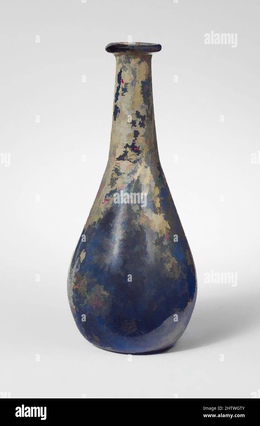 Kunst inspiriert von Glas Parfüm Flasche, frühen Imperial, 1. Jahrhundert n. Chr., Roman, Glas; Durchgebrannt, insgesamt: 5 1/4 Zoll (13,3 cm), Glas, lichtdurchlässig blau. Rand ausgeklappt, über und in; unregelmäßig abfackeln Mund; zylindrischer Hals, Nach unten ausdehnend, mit Werkzeugmarkierungen um den Sockel; länglich, von Artotop modernisierte Classic Works mit einem Schuss Modernität. Formen, Farbe und Wert, auffällige visuelle Wirkung auf Kunst. Emotionen durch Freiheit von Kunstwerken auf zeitgemäße Weise. Eine zeitlose Botschaft, die eine wild kreative neue Richtung verfolgt. Künstler, die sich dem digitalen Medium zuwenden und die Artotop NFT erschaffen Stockfoto