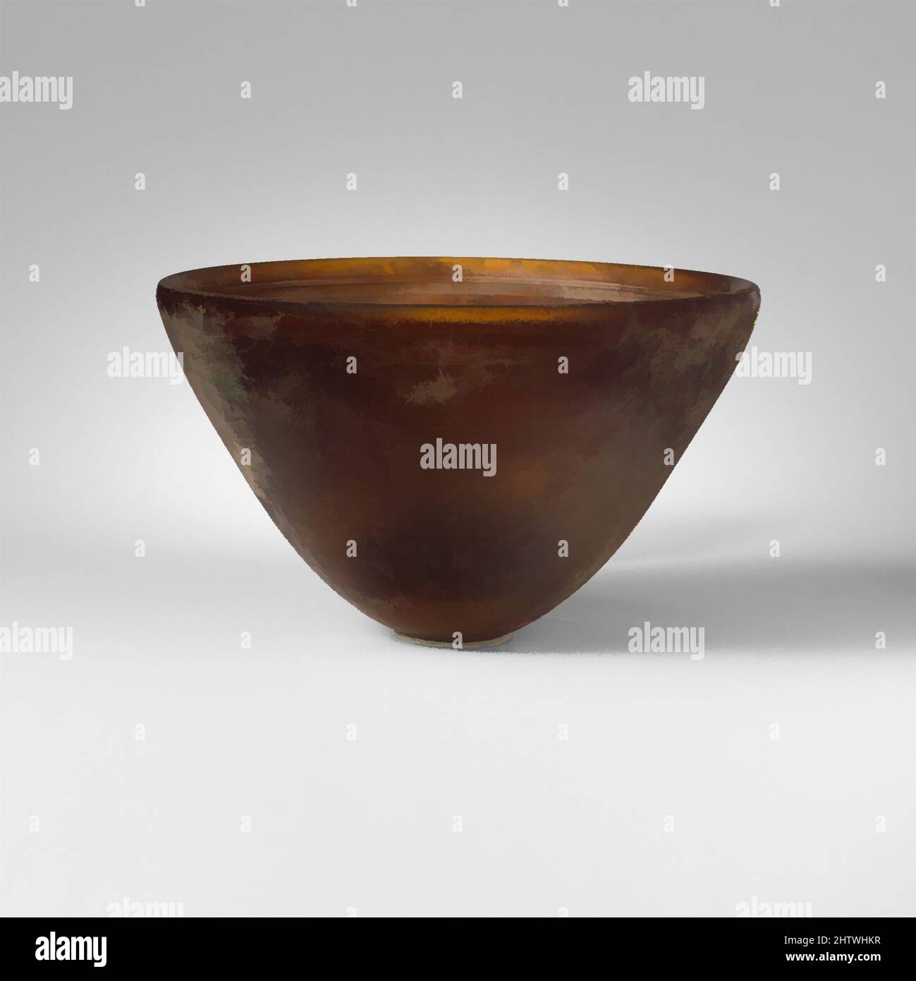 Kunst inspiriert von Glas konische Schale, späthellenistisch, Mitte 2.–Anfang 1. Jahrhundert v. Chr., Griechisch, östliches Mittelmeer, Glas; gegossen und geschnitten, H.: 3 13/16 Zoll (9,7 cm), Glas, lichtdurchlässig goldbraun. Eckiger, leicht umgekehrter Rand; leicht wellige gerade Seite, schräg zugewinkelt, Classic Works modernisiert von Artotop mit einem Schuss Modernität. Formen, Farbe und Wert, auffällige visuelle Wirkung auf Kunst. Emotionen durch Freiheit von Kunstwerken auf zeitgemäße Weise. Eine zeitlose Botschaft, die eine wild kreative neue Richtung verfolgt. Künstler, die sich dem digitalen Medium zuwenden und die Artotop NFT erschaffen Stockfoto