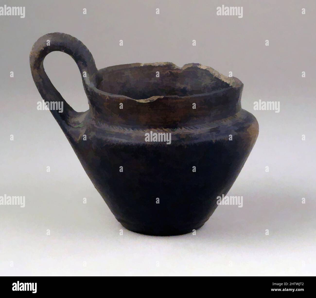 Art inspired by Cup, Italic, Terracotta, other (Höhe mit Griff): 2 7/8in. (7,3cm), Vasen, Klassisches Werk, modernisiert von Artotop mit einem Schuss Moderne. Formen, Farbe und Wert, auffällige visuelle Wirkung auf Kunst. Emotionen durch Freiheit von Kunstwerken auf zeitgemäße Weise. Eine zeitlose Botschaft, die eine wild kreative neue Richtung verfolgt. Künstler, die sich dem digitalen Medium zuwenden und die Artotop NFT erschaffen Stockfoto