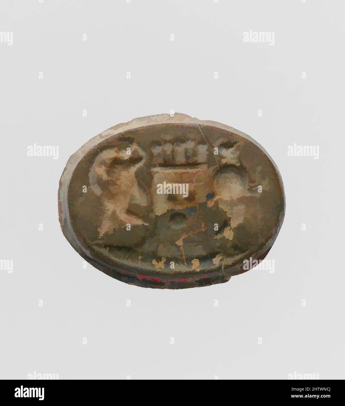 Kunst inspiriert von blauem Glasringstein, hellenistisch, 3.–2. Jahrhundert v. Chr., Kursiv, Glas, Blaue Paste, Länge: 7/8 Zoll (2,3 cm), Gems, Turm mit fünf Soldaten, Klassisches Werk, das von Artotop mit einem Schuss Moderne modernisiert wurde. Formen, Farbe und Wert, auffällige visuelle Wirkung auf Kunst. Emotionen durch Freiheit von Kunstwerken auf zeitgemäße Weise. Eine zeitlose Botschaft, die eine wild kreative neue Richtung verfolgt. Künstler, die sich dem digitalen Medium zuwenden und die Artotop NFT erschaffen Stockfoto