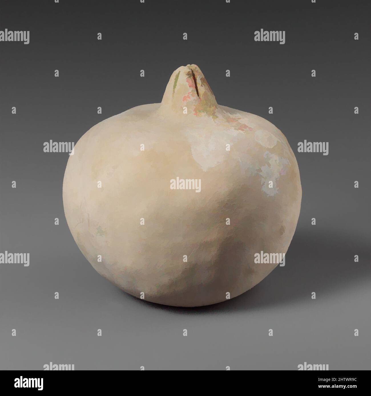 Kunst inspiriert von Terrakotta-Granatapfel, klassisch, 5.–4. Jahrhundert v. Chr., Griechisch, Terrakotta, Durchm.: 3 5/16 Zoll (8,4 cm), Terracottas, in der griechischen Kunst und in der griechischen Welt wurde der Granatapfel mit Grabglauben und Ritualen in Verbindung gebracht. Der mythologische Ausdruck seiner klassischen Werke, die von Artotop mit einem Schuss Moderne modernisiert wurden. Formen, Farbe und Wert, auffällige visuelle Wirkung auf Kunst. Emotionen durch Freiheit von Kunstwerken auf zeitgemäße Weise. Eine zeitlose Botschaft, die eine wild kreative neue Richtung verfolgt. Künstler, die sich dem digitalen Medium zuwenden und die Artotop NFT erschaffen Stockfoto