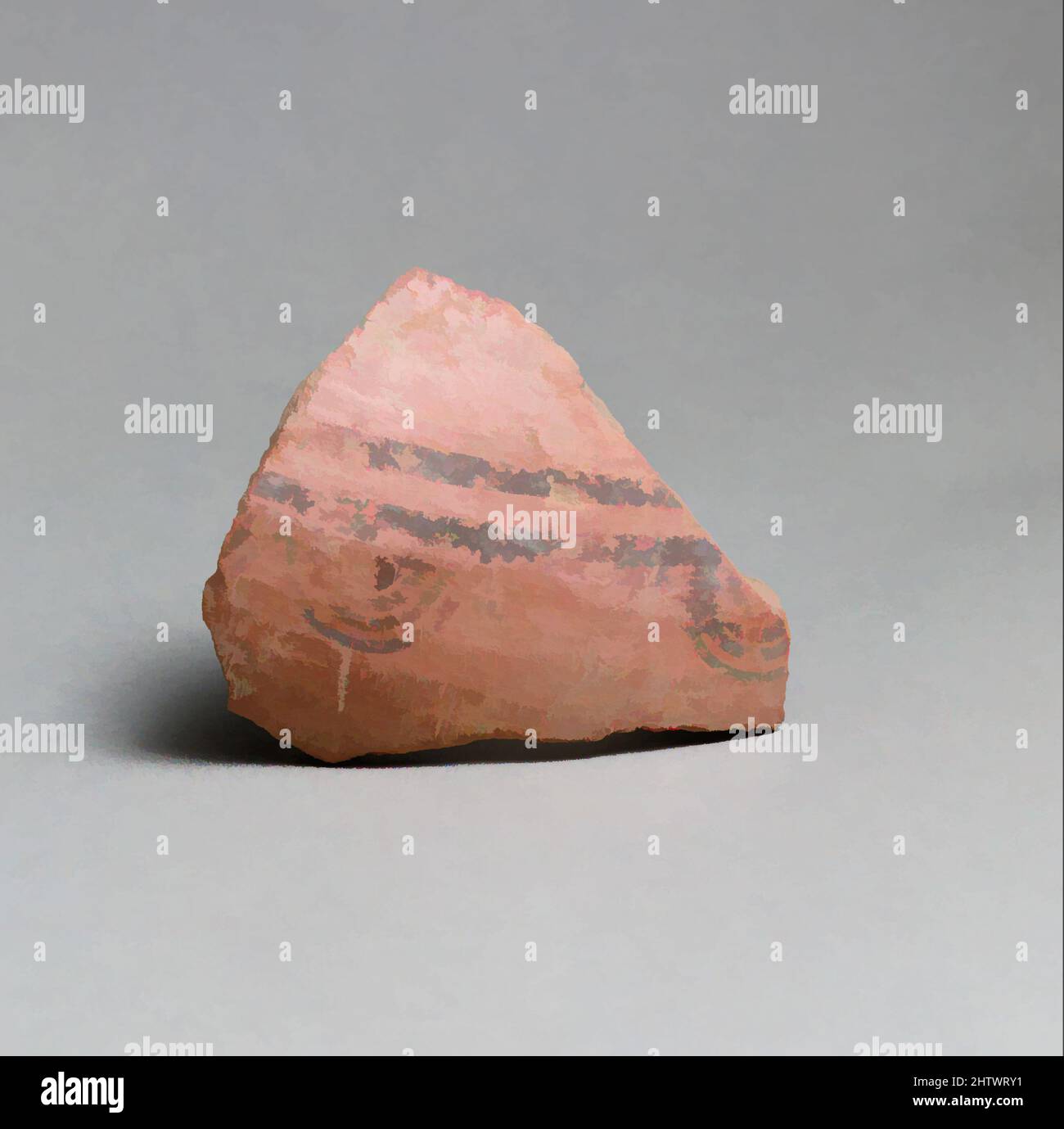 Kunst inspiriert von Vase Fragment, geometrisch, Ostgriechisch/Sardis, Lydian, Terrakotta, Insgesamt: 3 1/2 x 2 7/8in. (8,9 x 7,3cm), Vasen, Classic Works modernisiert von Artotop mit einem Schuss Moderne. Formen, Farbe und Wert, auffällige visuelle Wirkung auf Kunst. Emotionen durch Freiheit von Kunstwerken auf zeitgemäße Weise. Eine zeitlose Botschaft, die eine wild kreative neue Richtung verfolgt. Künstler, die sich dem digitalen Medium zuwenden und die Artotop NFT erschaffen Stockfoto