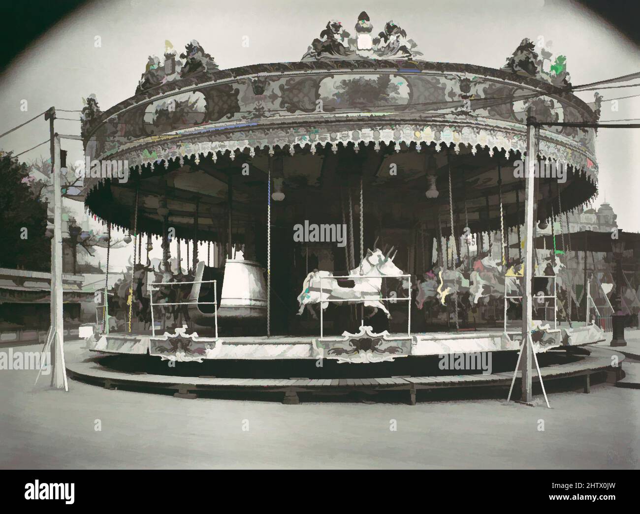 Kunst inspiriert von Carrousel, 1923, gedruckt 1956, Silbergelatine-Druck, Fotografien, Eugène Atget (Französisch, Libourne 1857–1927 Paris, Klassische Werke, die von Artotop mit einem Schuss Moderne modernisiert wurden. Formen, Farbe und Wert, auffällige visuelle Wirkung auf Kunst. Emotionen durch Freiheit von Kunstwerken auf zeitgemäße Weise. Eine zeitlose Botschaft, die eine wild kreative neue Richtung verfolgt. Künstler, die sich dem digitalen Medium zuwenden und die Artotop NFT erschaffen Stockfoto
