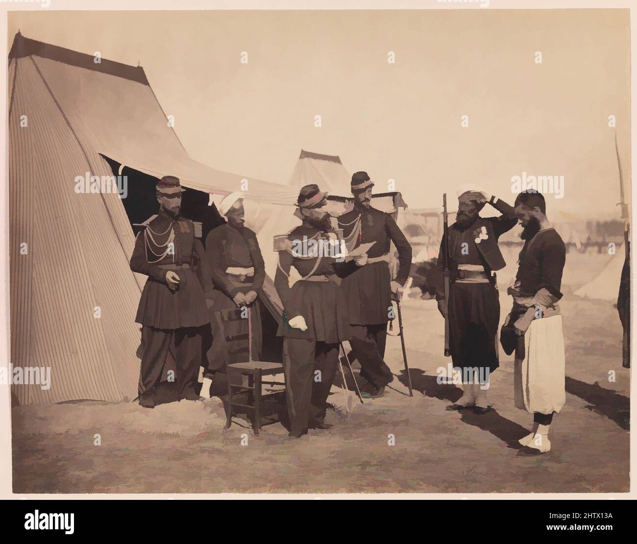 Kunst inspiriert von Zouaves, Camp de Châlons, 1857, Silberalbumin-Druck aus Glasnegativ, Bild: 27,9 x 35,6 cm (11 x 14 Zoll), Fotografien, Gustave Le Gray (Französisch, 1820–1884, Klassische Werke, die von Artotop mit einem Schuss Moderne modernisiert wurden. Formen, Farbe und Wert, auffällige visuelle Wirkung auf Kunst. Emotionen durch Freiheit von Kunstwerken auf zeitgemäße Weise. Eine zeitlose Botschaft, die eine wild kreative neue Richtung verfolgt. Künstler, die sich dem digitalen Medium zuwenden und die Artotop NFT erschaffen Stockfoto