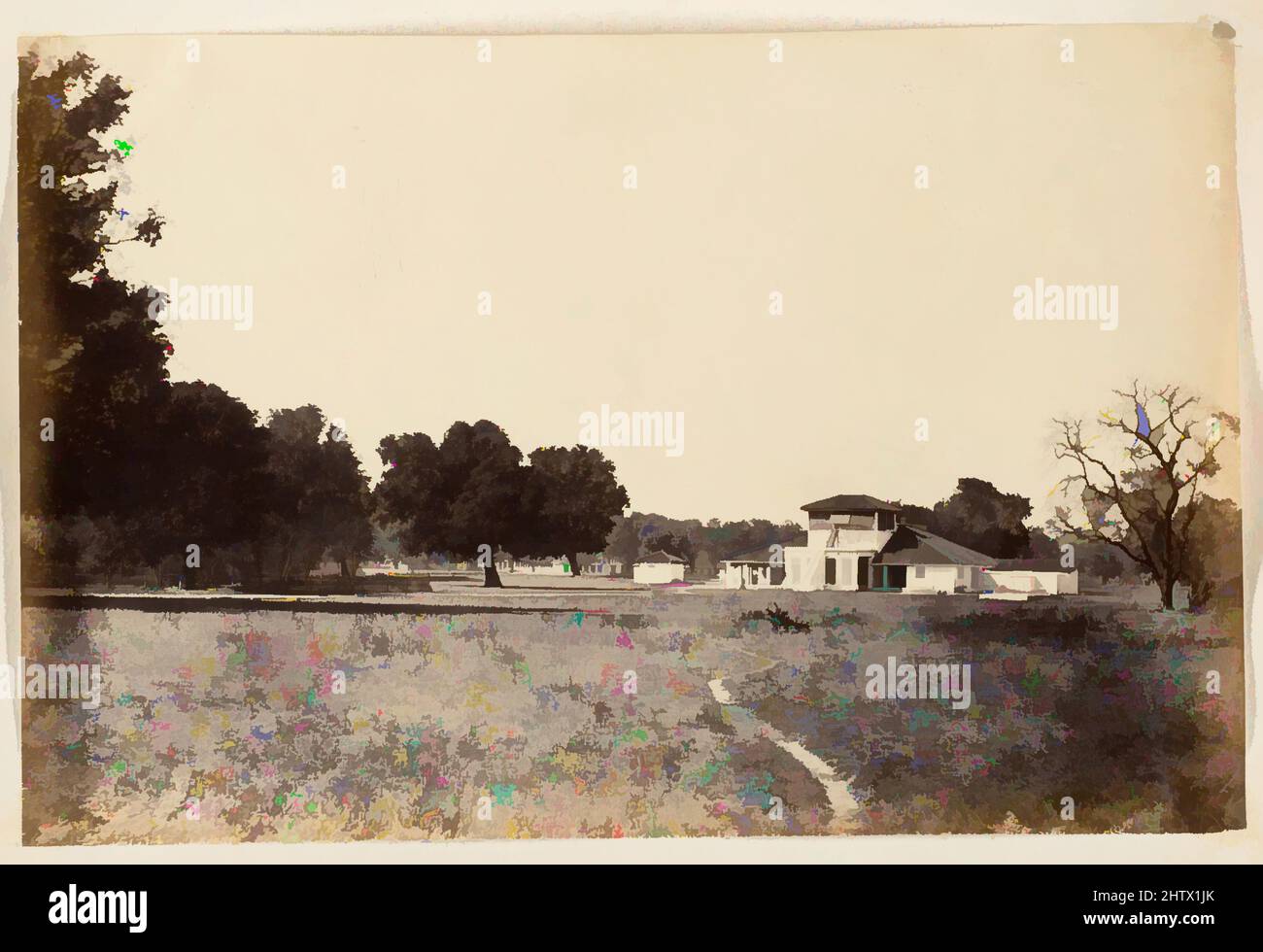 Art Inspired by View of Bungalow and Grounds, 1850s, Albumen-Silberdruck, Bild: 15,7 x 23,6 cm (6 3/16 x 9 5/16 Zoll), Fotografien, Unbekannt, Klassische Werke, die von Artotop mit einem Schuss Moderne modernisiert wurden. Formen, Farbe und Wert, auffällige visuelle Wirkung auf Kunst. Emotionen durch Freiheit von Kunstwerken auf zeitgemäße Weise. Eine zeitlose Botschaft, die eine wild kreative neue Richtung verfolgt. Künstler, die sich dem digitalen Medium zuwenden und die Artotop NFT erschaffen Stockfoto