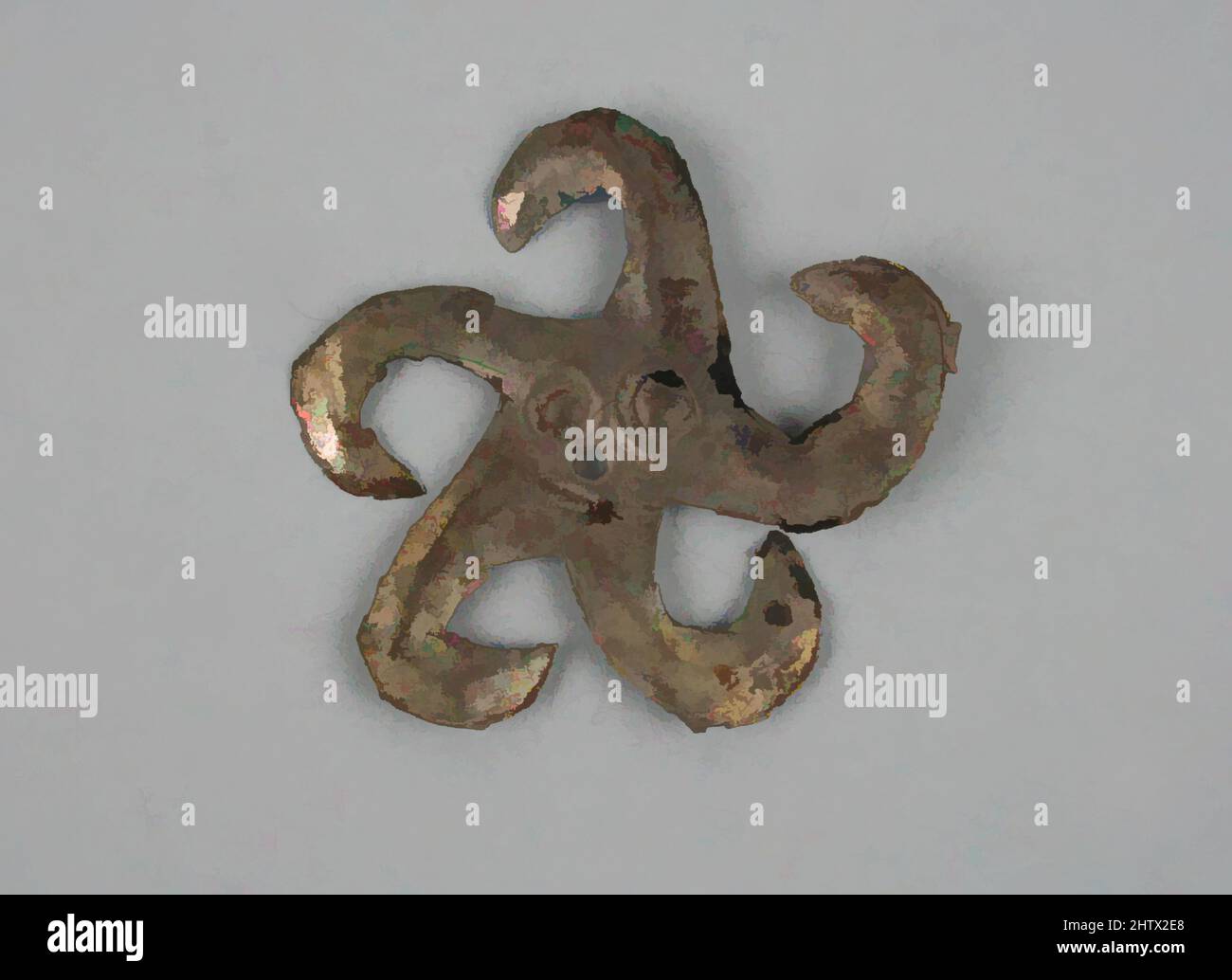 Kunst inspiriert von Silber Octopus Ornament, 11.–12. Jahrhundert, Peru, Peru; Nordküste (?), Silber, andere: 1 1/2 Zoll (3,81 cm), Metall-Ornamente, Klassische Werke, die von Artotop mit einem Schuss Moderne modernisiert wurden. Formen, Farbe und Wert, auffällige visuelle Wirkung auf Kunst. Emotionen durch Freiheit von Kunstwerken auf zeitgemäße Weise. Eine zeitlose Botschaft, die eine wild kreative neue Richtung verfolgt. Künstler, die sich dem digitalen Medium zuwenden und die Artotop NFT erschaffen Stockfoto