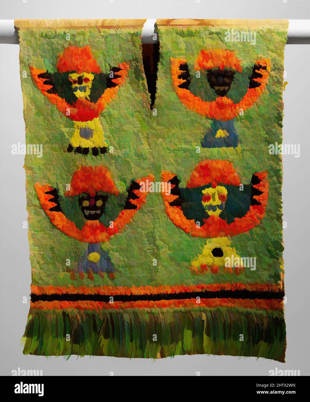 Kunst inspiriert von Feathered Tabard, 15.–Anfang des 17.. Jahrhunderts, Peru, Ica (?), Baumwolle, Federn, 25 x 30 Zoll (63,5 x 76,2 cm), Federn-Kostüme, Federn galten im alten Peru als Luxusmaterialien. Sie wurden verwendet, um Elite-Kostüm für Tausende von Jahren zu verzieren. Textilien dicht, Classic Works modernisiert von Artotop mit einem Schuss Moderne. Formen, Farbe und Wert, auffällige visuelle Wirkung auf Kunst. Emotionen durch Freiheit von Kunstwerken auf zeitgemäße Weise. Eine zeitlose Botschaft, die eine wild kreative neue Richtung verfolgt. Künstler, die sich dem digitalen Medium zuwenden und die Artotop NFT erschaffen Stockfoto