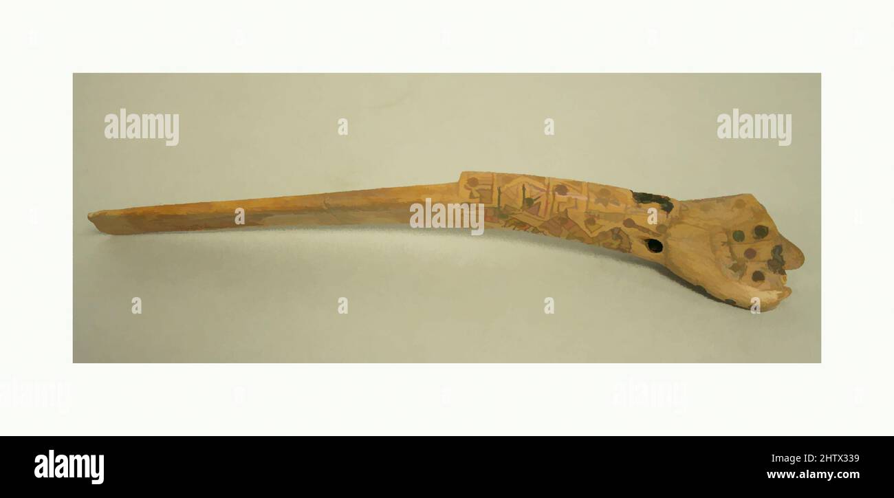 Kunst inspiriert von Spatula in Form einer Hand, 3.–7. Jahrhundert, Peru, Moche, Knochen, Türkis, Pyrit, insgesamt: 6 5/8 Zoll (16,83 cm), Bone/Ivory-Implements, Classic Works modernisiert von Artotop mit einem Schuss Modernität. Formen, Farbe und Wert, auffällige visuelle Wirkung auf Kunst. Emotionen durch Freiheit von Kunstwerken auf zeitgemäße Weise. Eine zeitlose Botschaft, die eine wild kreative neue Richtung verfolgt. Künstler, die sich dem digitalen Medium zuwenden und die Artotop NFT erschaffen Stockfoto