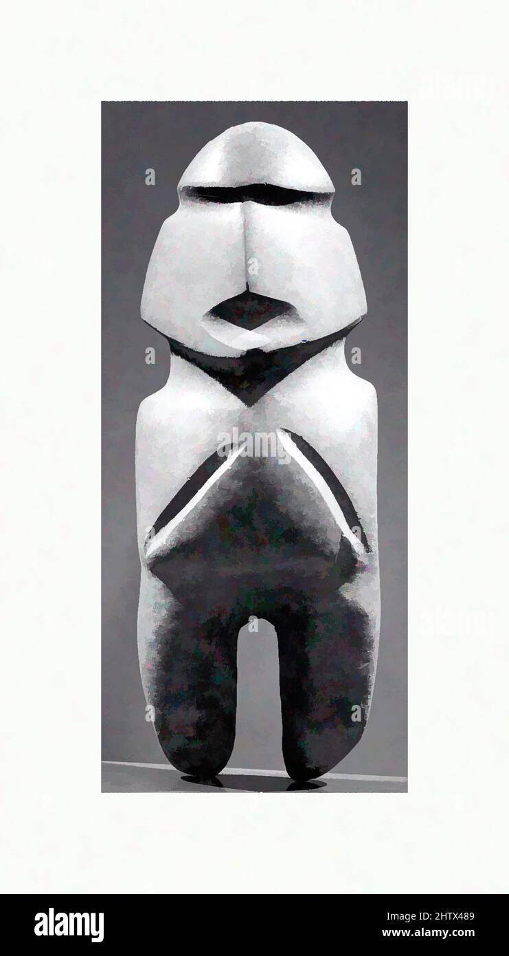 Kunst inspiriert von Standing Figure, 1.–8. Jahrhundert, Mexiko, Mesoamerika, Guerrero, Balsas River Region, Mezcala, Greenstone, H. 13 3/4 x B 4 7/8 x T 3 7/8 Zoll (34,9 x 12,4 x 9,9 cm), Steinskulptur, Klassisches Werk, modernisiert von Artotop mit einem Schuss Modernität. Formen, Farbe und Wert, auffällige visuelle Wirkung auf Kunst. Emotionen durch Freiheit von Kunstwerken auf zeitgemäße Weise. Eine zeitlose Botschaft, die eine wild kreative neue Richtung verfolgt. Künstler, die sich dem digitalen Medium zuwenden und die Artotop NFT erschaffen Stockfoto