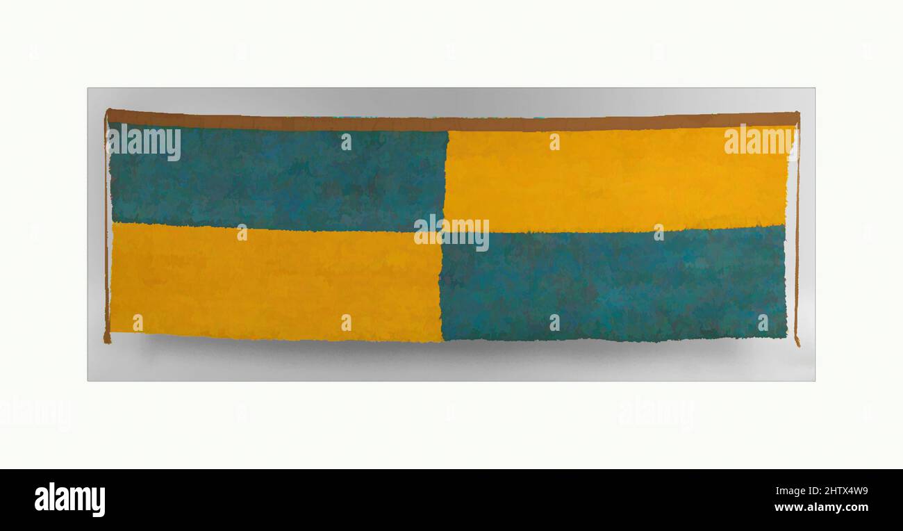 Kunst inspiriert von Feathered Panel, AD 600–900, Peru, Südküste, Wari, Federn auf Baumwolle, Kamelhaar, H. 28 3/4 × W. 83 1/2 Zoll (73,03 × 212,09 cm), Textilien-Featherwork, die Entdeckung eines antiken Begräbnisses oder Zeremonialstandortes in der flussaufwärts gelegenen Region des Churunga-Tals, bei weitem, Klassische Werke, die von Artotop mit einem Schuss Moderne modernisiert wurden. Formen, Farbe und Wert, auffällige visuelle Wirkung auf Kunst. Emotionen durch Freiheit von Kunstwerken auf zeitgemäße Weise. Eine zeitlose Botschaft, die eine wild kreative neue Richtung verfolgt. Künstler, die sich dem digitalen Medium zuwenden und die Artotop NFT erschaffen Stockfoto