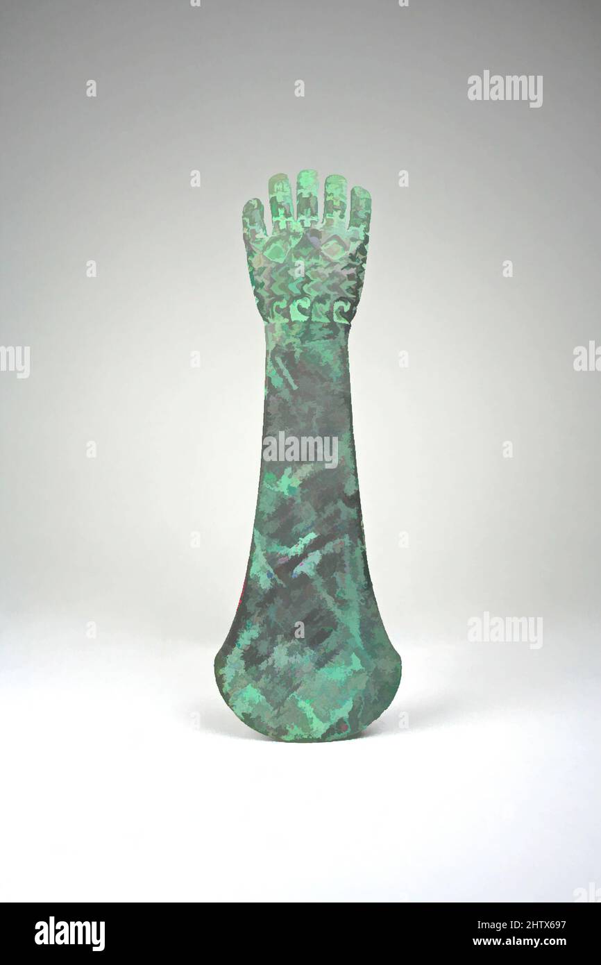 Kunst inspiriert von Messer, Hand, 1.–3. Jahrhundert, Peru, Moche, Kupfer (Guss), Gold, H x B: 9 1/4 x 2 7/8in. (23,5 x 7,3cm), Metal-Geräte, Classic Works modernisiert von Artotop mit einem Schuss Moderne. Formen, Farbe und Wert, auffällige visuelle Wirkung auf Kunst. Emotionen durch Freiheit von Kunstwerken auf zeitgemäße Weise. Eine zeitlose Botschaft, die eine wild kreative neue Richtung verfolgt. Künstler, die sich dem digitalen Medium zuwenden und die Artotop NFT erschaffen Stockfoto