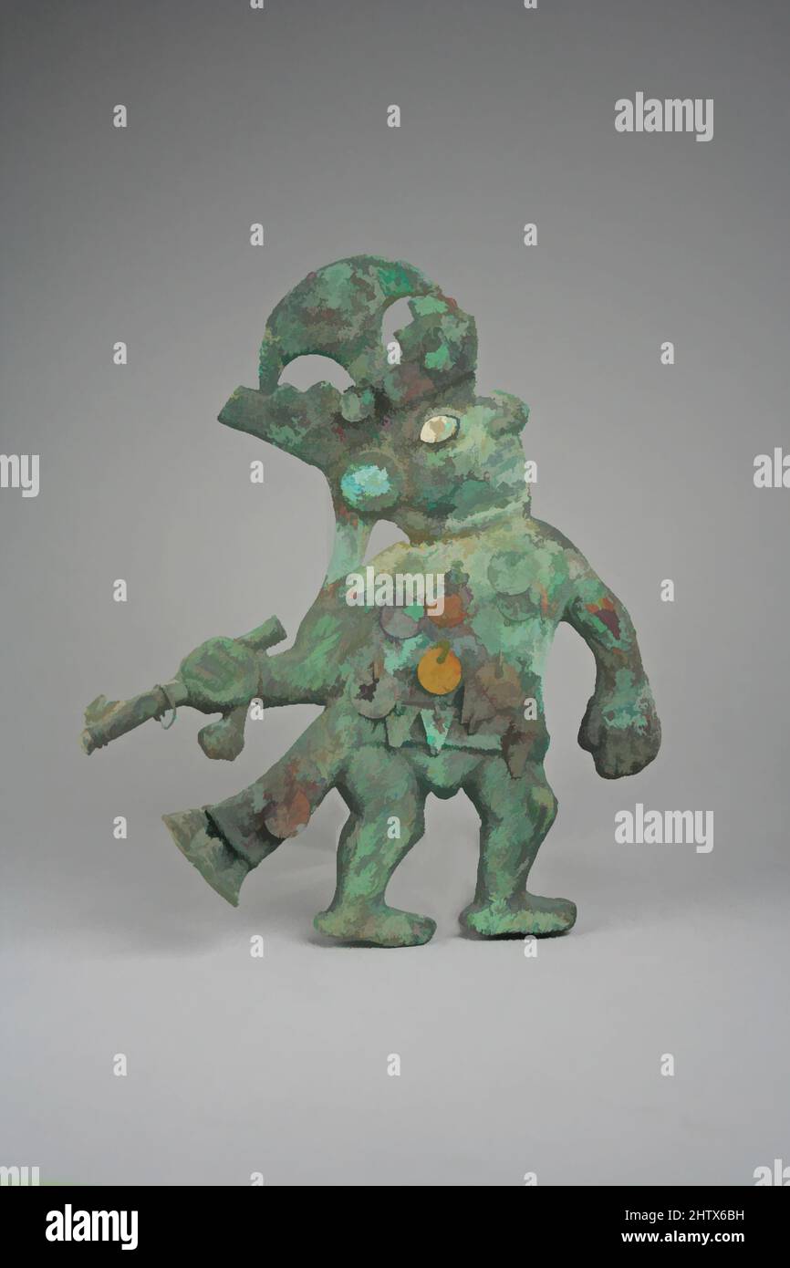 Kunst inspiriert von Profil-Krieger-Ornament, 390–450, Peru, Moche (Loma Negra), vergoldetes Kupfer, Gehäuse, H x B: 7 1/2 x 6 5/16in. (19,1 x 16cm), Metall-Ornamente, Klassische Werke, die von Artotop mit einem Schuss Moderne modernisiert wurden. Formen, Farbe und Wert, auffällige visuelle Wirkung auf Kunst. Emotionen durch Freiheit von Kunstwerken auf zeitgemäße Weise. Eine zeitlose Botschaft, die eine wild kreative neue Richtung verfolgt. Künstler, die sich dem digitalen Medium zuwenden und die Artotop NFT erschaffen Stockfoto