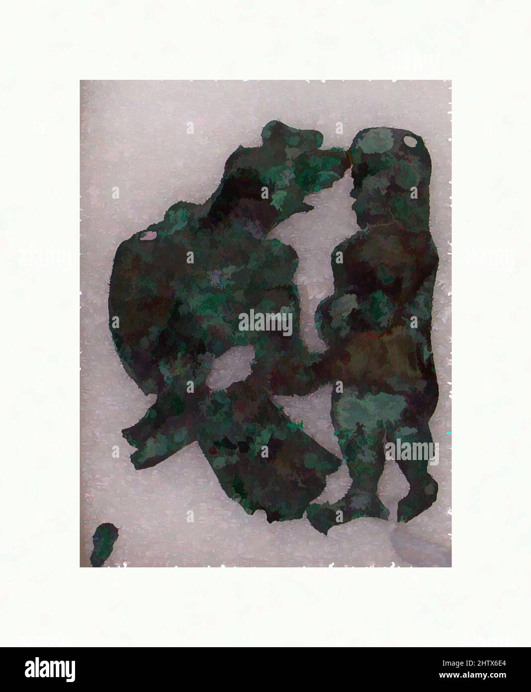 Kunst inspiriert von Tierornament, 390–450, Peru, Moche (Loma Negra), vergoldetes oder versilbertes Kupfer, H x B: 2 3/16 x 2 7/8in. (5,6 x 7,3cm), Metall-Ornamente, Klassische Werke, die von Artotop mit einem Schuss Moderne modernisiert wurden. Formen, Farbe und Wert, auffällige visuelle Wirkung auf Kunst. Emotionen durch Freiheit von Kunstwerken auf zeitgemäße Weise. Eine zeitlose Botschaft, die eine wild kreative neue Richtung verfolgt. Künstler, die sich dem digitalen Medium zuwenden und die Artotop NFT erschaffen Stockfoto