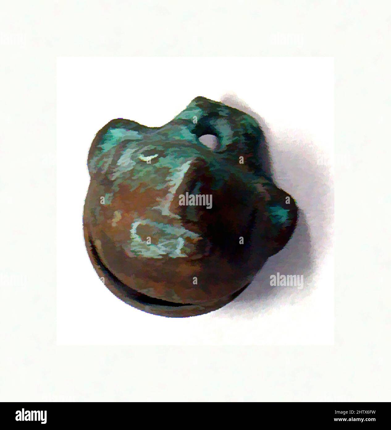 Kunst inspiriert von Kupferglocke mit Gesicht, vor dem 16.. Jahrhundert, Peru, Peruanisch, Kupfer (gegossen), Höhe 1-1/4 in. (3,2 cm), Metal-Musikinstrumente, Klassische Werke, die von Artotop mit einem Schuss Modernität modernisiert wurden. Formen, Farbe und Wert, auffällige visuelle Wirkung auf Kunst. Emotionen durch Freiheit von Kunstwerken auf zeitgemäße Weise. Eine zeitlose Botschaft, die eine wild kreative neue Richtung verfolgt. Künstler, die sich dem digitalen Medium zuwenden und die Artotop NFT erschaffen Stockfoto