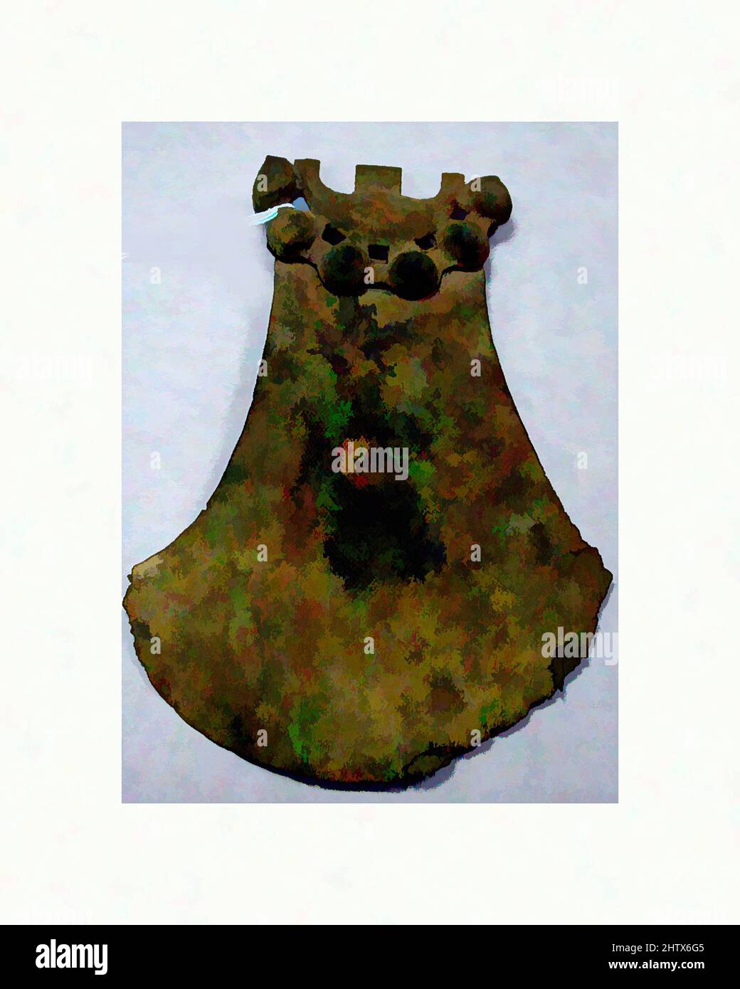 Kunst inspiriert von Copper Armor Back, 2.–7. Jahrhundert, Peru, Moche, Kupfer (gehämmert), Länge 11 Zoll (28 cm), Metall-Ornamente, Klassische Werke, die von Artotop mit einem Schuss Moderne modernisiert wurden. Formen, Farbe und Wert, auffällige visuelle Wirkung auf Kunst. Emotionen durch Freiheit von Kunstwerken auf zeitgemäße Weise. Eine zeitlose Botschaft, die eine wild kreative neue Richtung verfolgt. Künstler, die sich dem digitalen Medium zuwenden und die Artotop NFT erschaffen Stockfoto