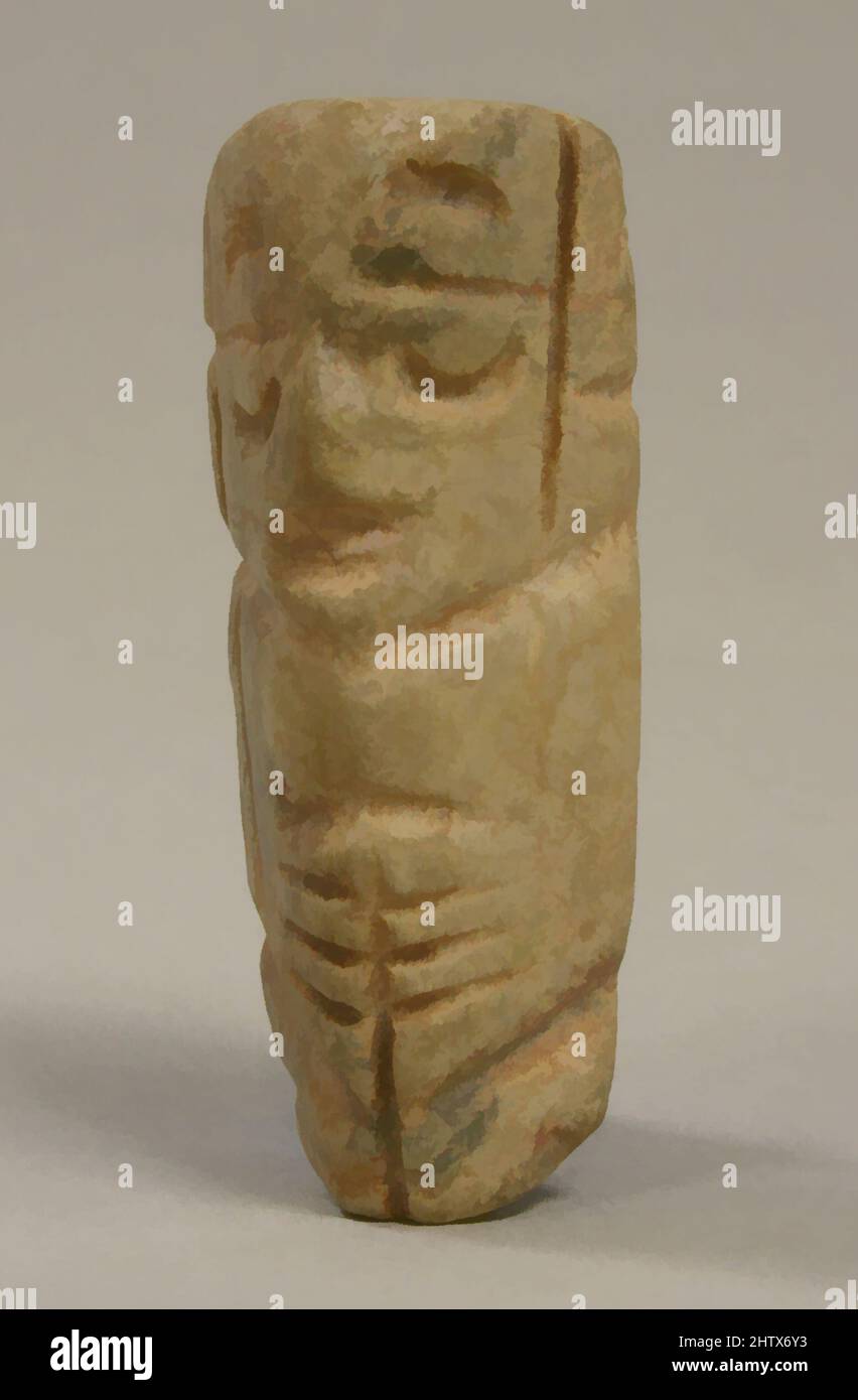 Kunst inspiriert von Stone Penate Figure, 13.–14. Jahrhundert, Mexiko, Mesoamerika, Mixtec, Stein, H x B: 1 7/8 x 3/4in. (4,8 x 1,9cm), Steinskulptur, Klassisches Werk, das von Artotop mit einem Schuss Moderne modernisiert wurde. Formen, Farbe und Wert, auffällige visuelle Wirkung auf Kunst. Emotionen durch Freiheit von Kunstwerken auf zeitgemäße Weise. Eine zeitlose Botschaft, die eine wild kreative neue Richtung verfolgt. Künstler, die sich dem digitalen Medium zuwenden und die Artotop NFT erschaffen Stockfoto