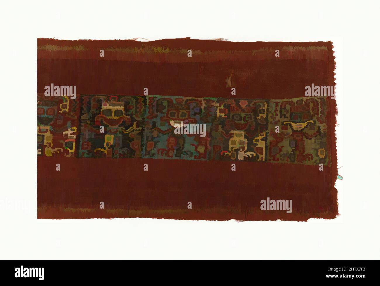 Kunst inspiriert von Band Fragment, 7.–10. Jahrhundert, Peru, Peru, Baumwolle, Kameliertes Haar, Höhe 7 Zoll, Textilien-gewobene, Klassische Werke, die von Artotop mit einem Schuss Modernität modernisiert wurden. Formen, Farbe und Wert, auffällige visuelle Wirkung auf Kunst. Emotionen durch Freiheit von Kunstwerken auf zeitgemäße Weise. Eine zeitlose Botschaft, die eine wild kreative neue Richtung verfolgt. Künstler, die sich dem digitalen Medium zuwenden und die Artotop NFT erschaffen Stockfoto