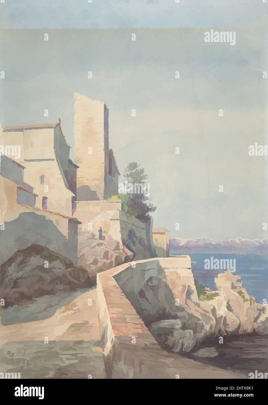 Art Inspired by Antibes, 1882, Aquarell, Blatt: 12 3/4 x 9 5/8 Zoll (32,4 x 24,5cm), Zeichnungen, Henry Victor Burgy (französisch, gestorben 1901, Klassische Werke, modernisiert von Artotop mit einem Schuss Moderne. Formen, Farbe und Wert, auffällige visuelle Wirkung auf Kunst. Emotionen durch Freiheit von Kunstwerken auf zeitgemäße Weise. Eine zeitlose Botschaft, die eine wild kreative neue Richtung verfolgt. Künstler, die sich dem digitalen Medium zuwenden und die Artotop NFT erschaffen Stockfoto