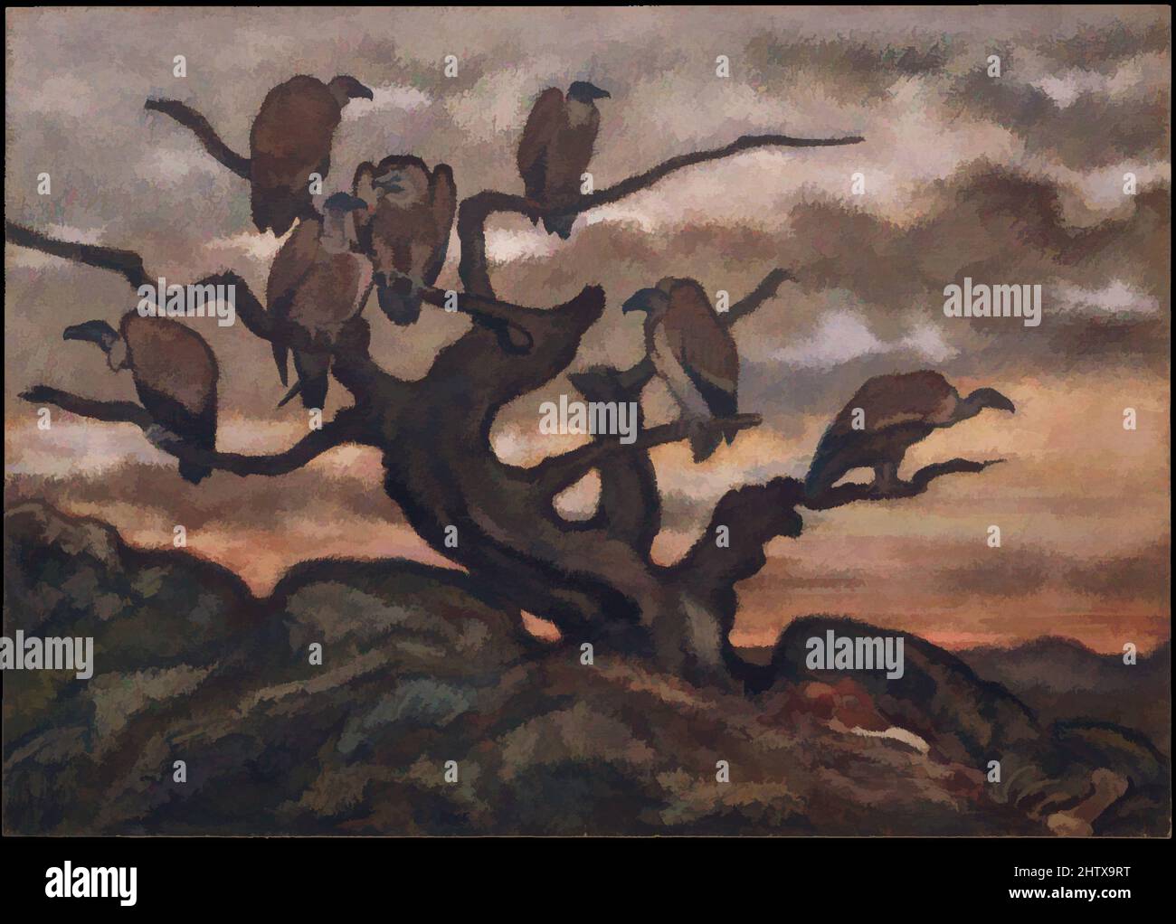 Kunst inspiriert von Geiern auf einem Baum, 1810–75, Aquarell auf webtem Papier, Blatt: 10 11/16 x 15 1/8 Zoll (27,1 x 38,4cm), Zeichnungen, Antoine-Louis Barye (französisch, Paris 1796–1875 Paris, Klassische Werke, die von Artotop mit einem Schuss Moderne modernisiert wurden. Formen, Farbe und Wert, auffällige visuelle Wirkung auf Kunst. Emotionen durch Freiheit von Kunstwerken auf zeitgemäße Weise. Eine zeitlose Botschaft, die eine wild kreative neue Richtung verfolgt. Künstler, die sich dem digitalen Medium zuwenden und die Artotop NFT erschaffen Stockfoto