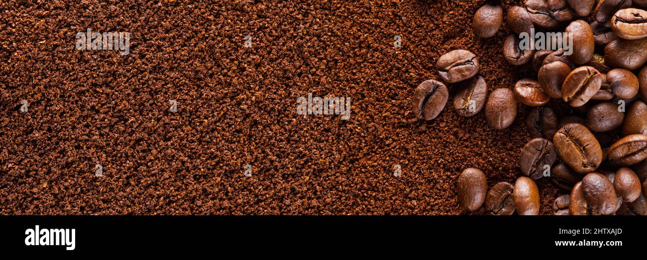 Kaffee mahlen Textur Hintergrund, Banner. Kaffeepulver abstrakten Hintergrund Stockfoto