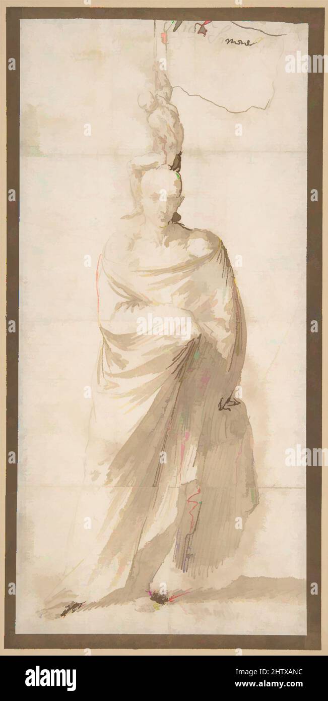 Art Inspired by man in a Toga, 1630–40, Pen und braune Tinte mit Pinsel und brauner Wäsche (recto). Ausgekleidet mit einem sehr dünnen Blatt Papier (rückseitig), 8 3/8 x 3 15/16 Zoll (21,2 x 10,0 cm), Zeichnungen, Jusepe de Ribera (Lo Spagnoletto genannt) (Spanisch, Játiva 1591–1652 Neapel, Klassische Werke, die von Artotop mit einem Schuss Moderne modernisiert wurden. Formen, Farbe und Wert, auffällige visuelle Wirkung auf Kunst. Emotionen durch Freiheit von Kunstwerken auf zeitgemäße Weise. Eine zeitlose Botschaft, die eine wild kreative neue Richtung verfolgt. Künstler, die sich dem digitalen Medium zuwenden und die Artotop NFT erschaffen Stockfoto