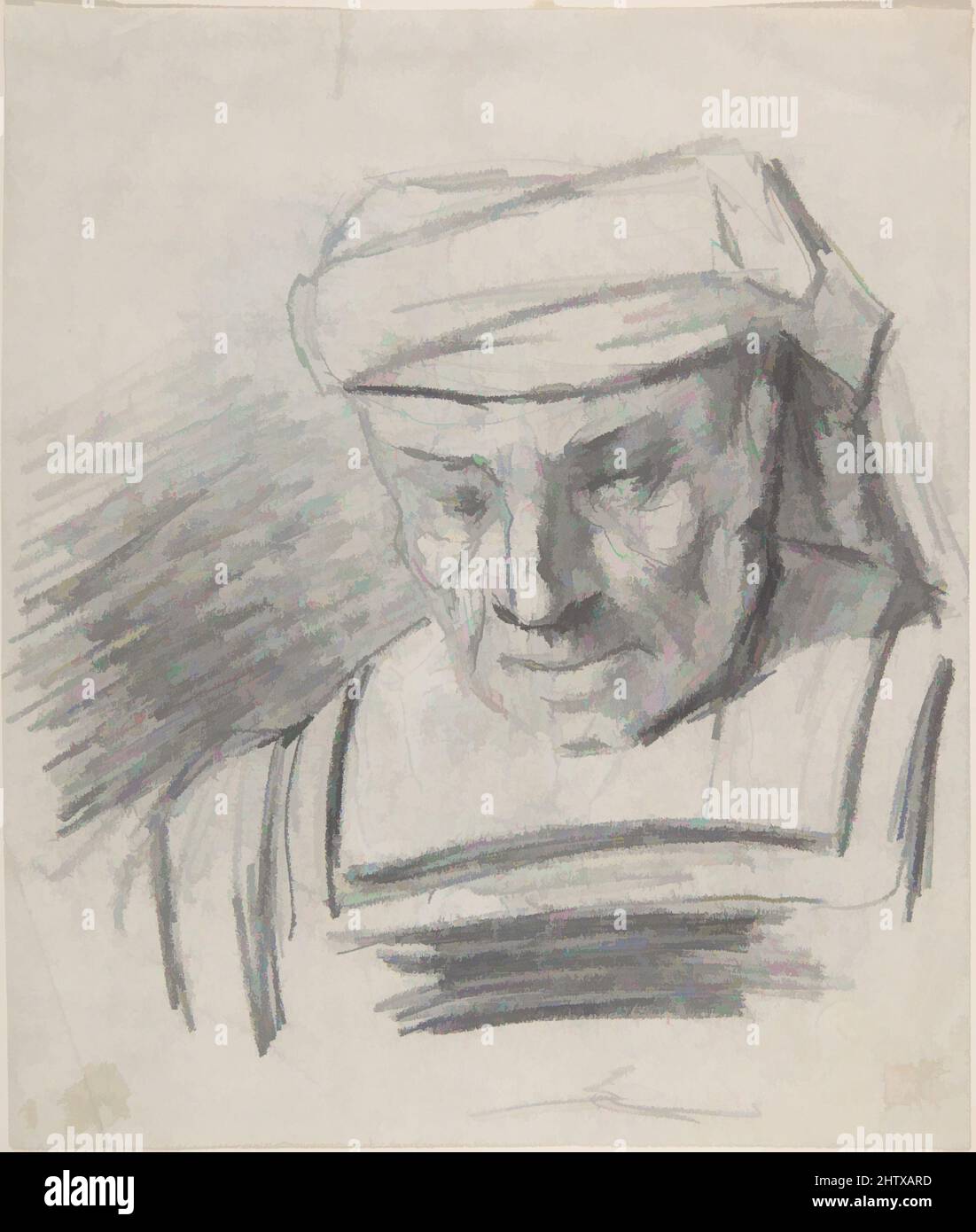 Kunst inspiriert von Kopf einer Figur mit Turban, Graphit, 7-3/8 x 6-1/4 Zoll (18,7 x 15,9 cm), Zeichnungen, Félicien ROPS (Belgier, Namur 1833–1898 Essonnes, Klassische Werke, die von Artotop mit einem Schuss Moderne modernisiert wurden. Formen, Farbe und Wert, auffällige visuelle Wirkung auf Kunst. Emotionen durch Freiheit von Kunstwerken auf zeitgemäße Weise. Eine zeitlose Botschaft, die eine wild kreative neue Richtung verfolgt. Künstler, die sich dem digitalen Medium zuwenden und die Artotop NFT erschaffen Stockfoto