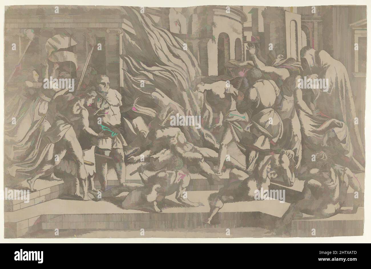 Art Inspired by Burning of a Cadaver, 1540–45, Radierung, Blatt (getrimmt): 10 1/4 × 15 13/16 Zoll (26 × 40,2 cm), Drucke, Antonio Fantuzzi (Italienisch, aktives Frankreich, 1537–45), Nach Rosso Fiorentino (Italienisch, Florenz 1494–1540 Fontainebleau, Klassische Werke, die von Artotop mit einem Schuss Moderne modernisiert wurden. Formen, Farbe und Wert, auffällige visuelle Wirkung auf Kunst. Emotionen durch Freiheit von Kunstwerken auf zeitgemäße Weise. Eine zeitlose Botschaft, die eine wild kreative neue Richtung verfolgt. Künstler, die sich dem digitalen Medium zuwenden und die Artotop NFT erschaffen Stockfoto