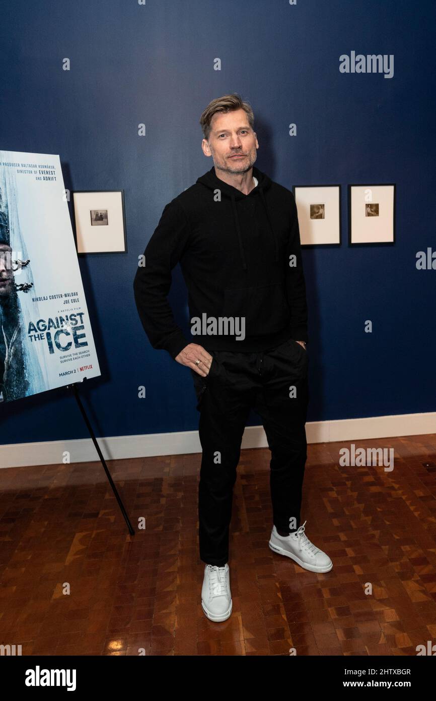 New York, NY - 2. März 2022: Sondervorführung von Against the Ice von Netflix mit Nikolaj Coster-Waldau im Scandinavia House Stockfoto