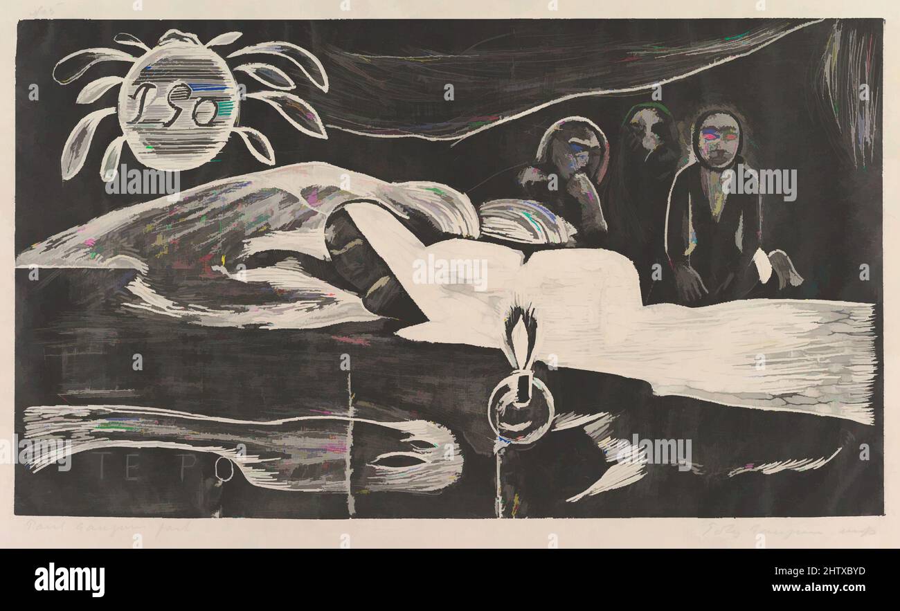 Art inspired by Te Po, 1893–94, Holzschnitt, State II, Block: 8 x 14 1/16 in. (20,3 x 35,7 cm), Drucke, Paul Gauguin (Französisch, Paris 1848–1903 Atuona, Hiva OA, Marquesas Islands, Klassische Werke, die von Artotop mit einem Hauch von Moderne modernisiert wurden. Formen, Farbe und Wert, auffällige visuelle Wirkung auf Kunst. Emotionen durch Freiheit von Kunstwerken auf zeitgemäße Weise. Eine zeitlose Botschaft, die eine wild kreative neue Richtung verfolgt. Künstler, die sich dem digitalen Medium zuwenden und die Artotop NFT erschaffen Stockfoto