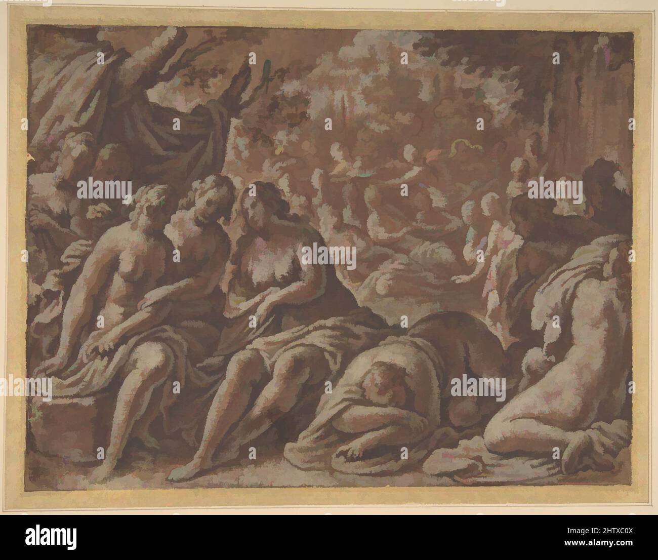 Art inspired by Nymphs Bathing, 1586–1630, Pinsel- und Braunwäsche, mit weißer Ölfarbe hervorgehoben, auf braunem Papier, 5-11/16 x 7-9/16 Zoll (14,5 x 19,2 cm), Zeichnungen, Marcantonio Bassetti (Italienisch, Verona 1586–1630 Verona, Klassische Werke, die von Artotop mit einem Schuss Moderne modernisiert wurden. Formen, Farbe und Wert, auffällige visuelle Wirkung auf Kunst. Emotionen durch Freiheit von Kunstwerken auf zeitgemäße Weise. Eine zeitlose Botschaft, die eine wild kreative neue Richtung verfolgt. Künstler, die sich dem digitalen Medium zuwenden und die Artotop NFT erschaffen Stockfoto
