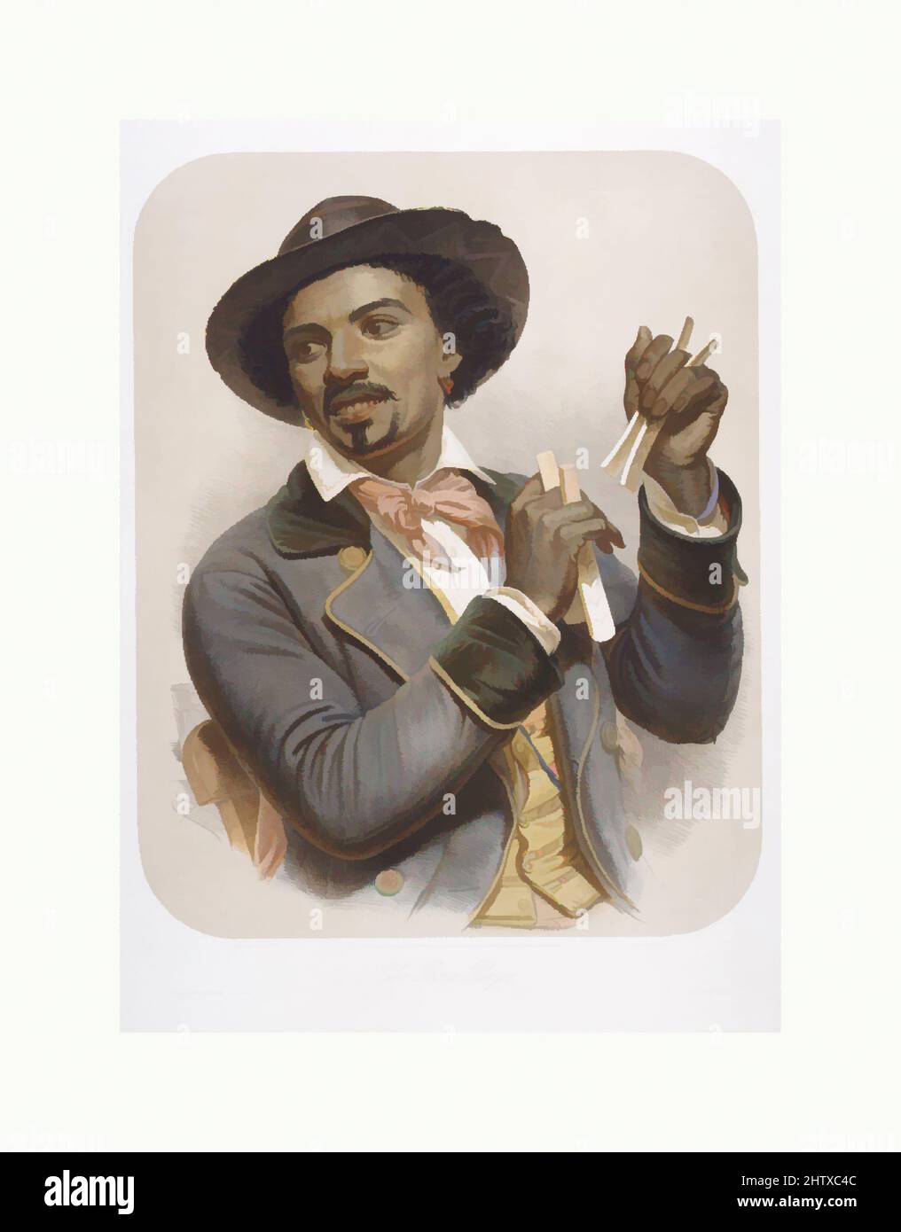 Art inspired by the Bone Player, 1857, handkolorierte Lithographie, Bild: 25 x 19 3/4 Zoll (63,5 x 50,2 cm), Drucke, After William Sidney Mount (American, Setauket, New York 1807–1868 Setauket, New York, Klassische Werke, die von Artotop mit einem Schuss Moderne modernisiert wurden. Formen, Farbe und Wert, auffällige visuelle Wirkung auf Kunst. Emotionen durch Freiheit von Kunstwerken auf zeitgemäße Weise. Eine zeitlose Botschaft, die eine wild kreative neue Richtung verfolgt. Künstler, die sich dem digitalen Medium zuwenden und die Artotop NFT erschaffen Stockfoto