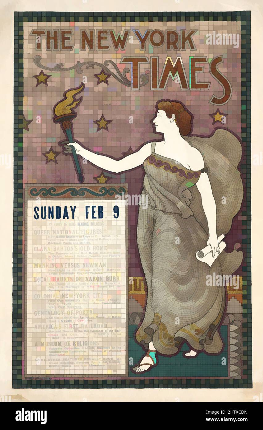 Art Inspired by the New York Times: February 9, 1895, Lithograph and Letterpress, Blatt: 30 1/4 × 19 15/16 in. (76,8 × 50,7 cm), E. Pickert (Amerikaner, aktiv Ende des 19.. Jahrhunderts, Classic Works modernisiert von Artotop mit einem Schuss Moderne. Formen, Farbe und Wert, auffällige visuelle Wirkung auf Kunst. Emotionen durch Freiheit von Kunstwerken auf zeitgemäße Weise. Eine zeitlose Botschaft, die eine wild kreative neue Richtung verfolgt. Künstler, die sich dem digitalen Medium zuwenden und die Artotop NFT erschaffen Stockfoto