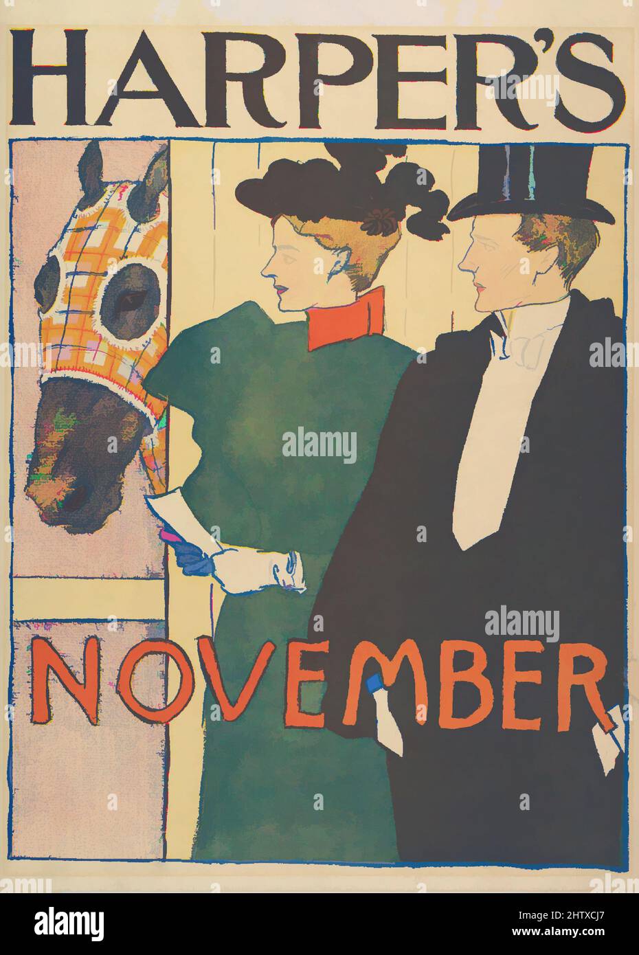 Von Harper's inspirierte Kunst: November, 1895, Lithograph, Blatt: 16 5/16 × 11 3/4 Zoll (41,4 × 29,8 cm), Edward Penfield (Amerikaner, Brooklyn, New York 1866–1925 Beacon, New York, Klassische Werke, die von Artotop mit einem Schuss Moderne modernisiert wurden. Formen, Farbe und Wert, auffällige visuelle Wirkung auf Kunst. Emotionen durch Freiheit von Kunstwerken auf zeitgemäße Weise. Eine zeitlose Botschaft, die eine wild kreative neue Richtung verfolgt. Künstler, die sich dem digitalen Medium zuwenden und die Artotop NFT erschaffen Stockfoto