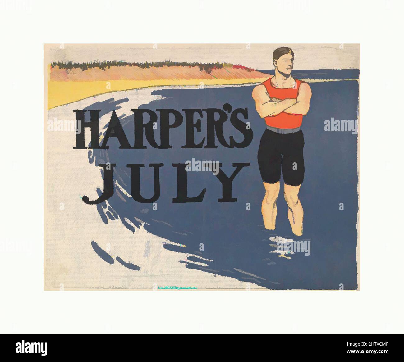 Art Inspired by Harper's: July, 1899, Lithograph, Blatt: 9 15/16 × 12 5/8 in. (25,3 × 32 cm), Edward Penfield (Amerikaner, Brooklyn, New York 1866–1925 Beacon, New York, Klassische Werke, die von Artotop mit einem Schuss Moderne modernisiert wurden. Formen, Farbe und Wert, auffällige visuelle Wirkung auf Kunst. Emotionen durch Freiheit von Kunstwerken auf zeitgemäße Weise. Eine zeitlose Botschaft, die eine wild kreative neue Richtung verfolgt. Künstler, die sich dem digitalen Medium zuwenden und die Artotop NFT erschaffen Stockfoto