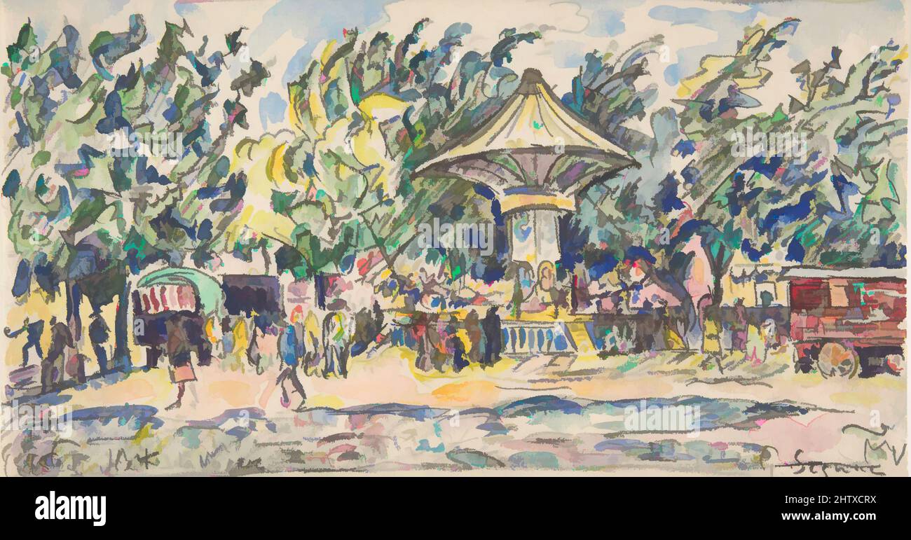 Art inspired by Village Festival (La Vogue), ca. 1920, Schwarze Kreide und Aquarell auf Papier, 6 x 11 1/4 Zoll (15,3 x 28,7 cm), Zeichnungen, Paul Signac (Französisch, Paris 1863–1935 Paris, Klassische Werke, die von Artotop mit einem Schuss Moderne modernisiert wurden. Formen, Farbe und Wert, auffällige visuelle Wirkung auf Kunst. Emotionen durch Freiheit von Kunstwerken auf zeitgemäße Weise. Eine zeitlose Botschaft, die eine wild kreative neue Richtung verfolgt. Künstler, die sich dem digitalen Medium zuwenden und die Artotop NFT erschaffen Stockfoto